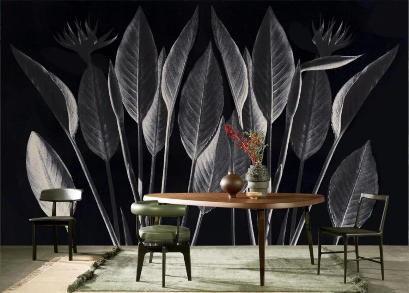 Papier Peint Panoramique Fleurs Noir et Blanc Tapisserie Murale 150x105cm Salon Chambre