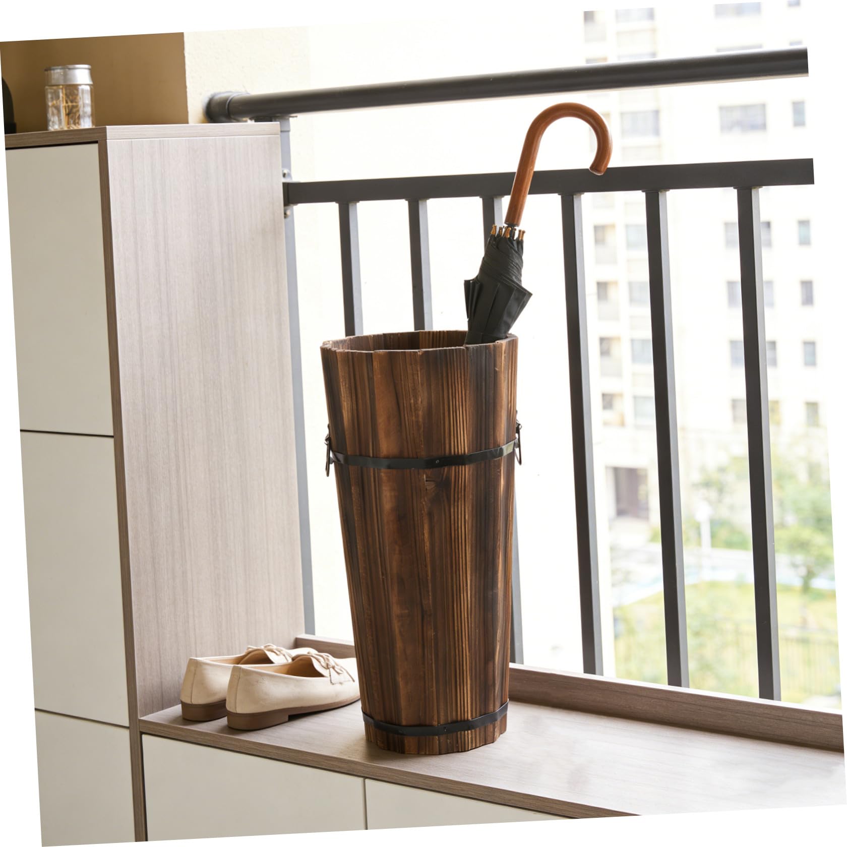 Balacoo Soporte para Paraguas De Madera Multifuncional para Almacenamiento De Paraguas Y Bastones con Diseño Compacto para Entrada del Hogar