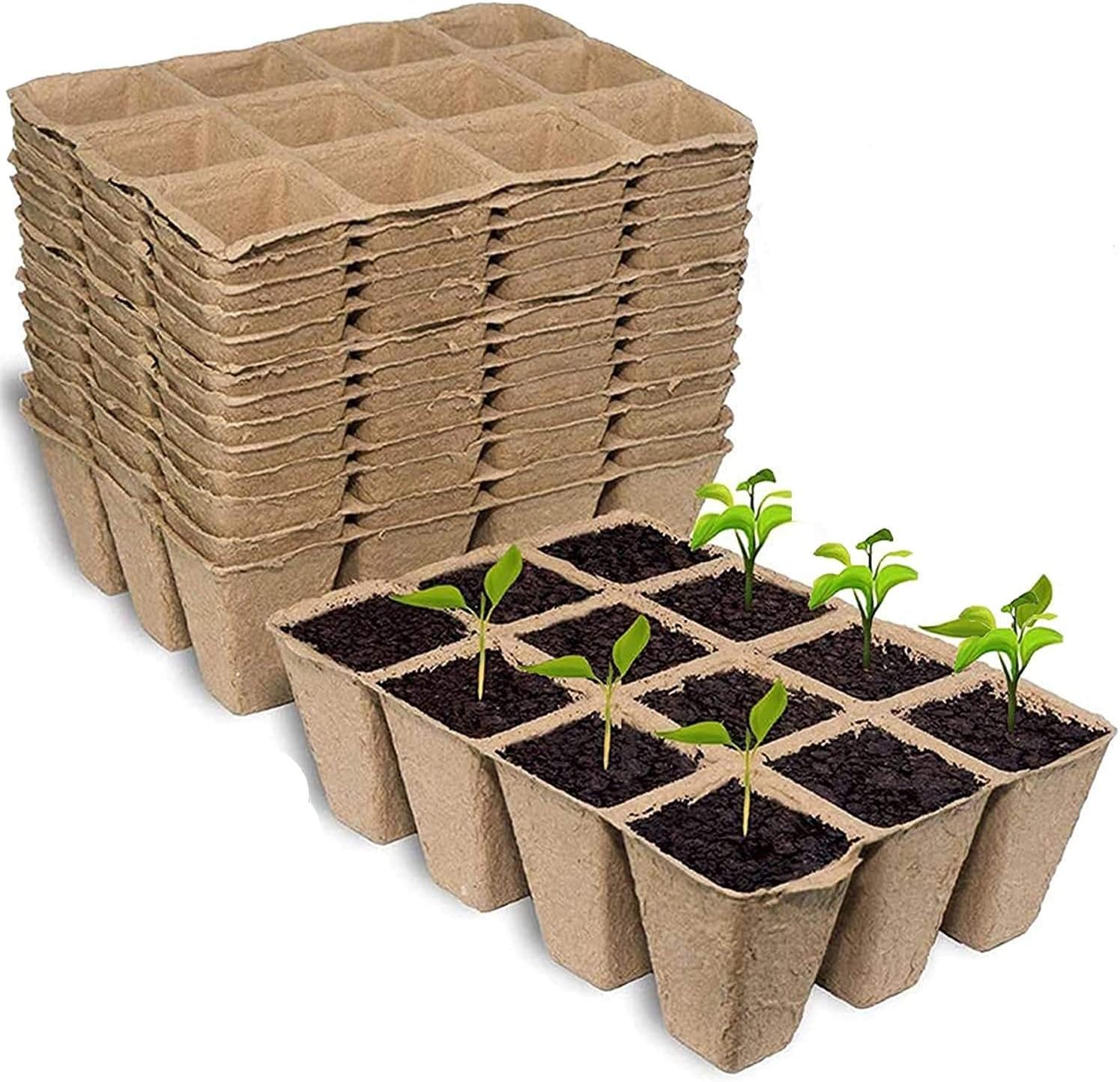 Divchi Brown Seedling Trays Seed Trays Biodegradable Seedling Pots And Trays Plant Pots Seedling Germination Trays Planting Tray Kit For Indoor Outdoor