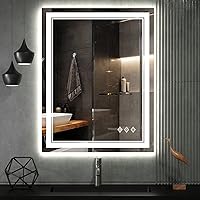 VanPokins 24x32 LED Bathroom Mirror: Gradient Front & Backlit, 3 Color Dimmable, Enhanced Anti-Fog, Easy Hang Vanity Mirror