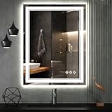 LED Bathroom Mirror&comma; 24x32 Inch Gradient Front and Backlit LED Mirror for Bathroom&comma; 3 Colors Dimmable CRI>90 Double Lights&comma; IP54 Enhanced Anti-Fog&comma; Hanging Plates Vanity Mirror with Lights