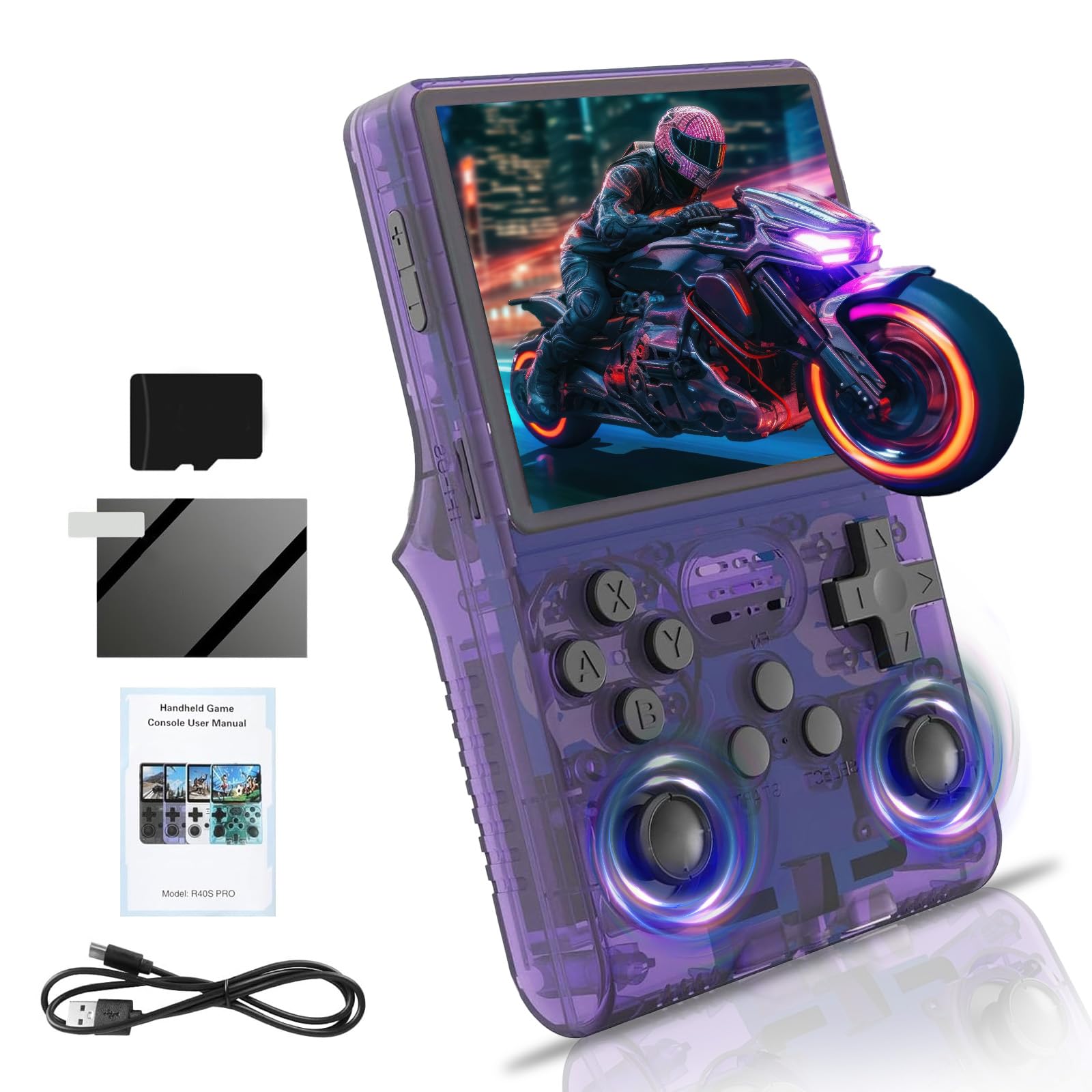 R40S Pro Handheld Game Console with 30000+ HD Classic Games, 256G Portable Retro Video Console, 3.5 Inch IPS Screen Mini Arcade Build in Dual System, 45+ Emulators, Online Battle, 3800 mAh Purple Gift