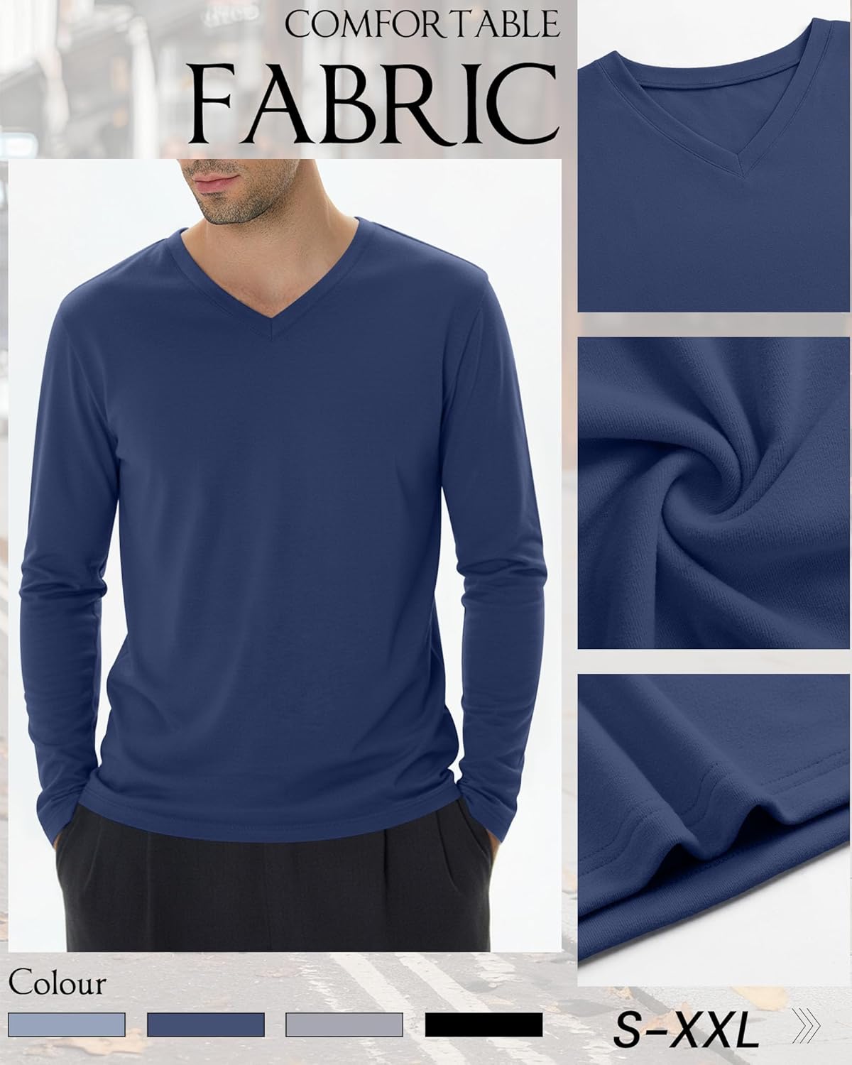 4 Pack Men's Thermal V Neck Shirts Fleece Lined Long Sleeve Sweatshirts Loose Fit Casual Winter Underwear Tops - Image 5