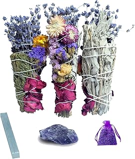 SKIEHAN 3 Pack 8.5" Sage Smudge Kit with Flowers Smudge Sticks California White Sage Clusters Salvia apiana White Sage Ced...