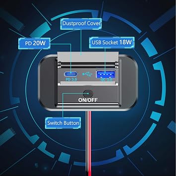 Dual Quick Charge 3.0, RV USB Outlet Qidoe Panel Wall Mount 12 Volt USB Outlet Car Accessories with Power Switch and Cover for RV Cars Truck Golf Cart