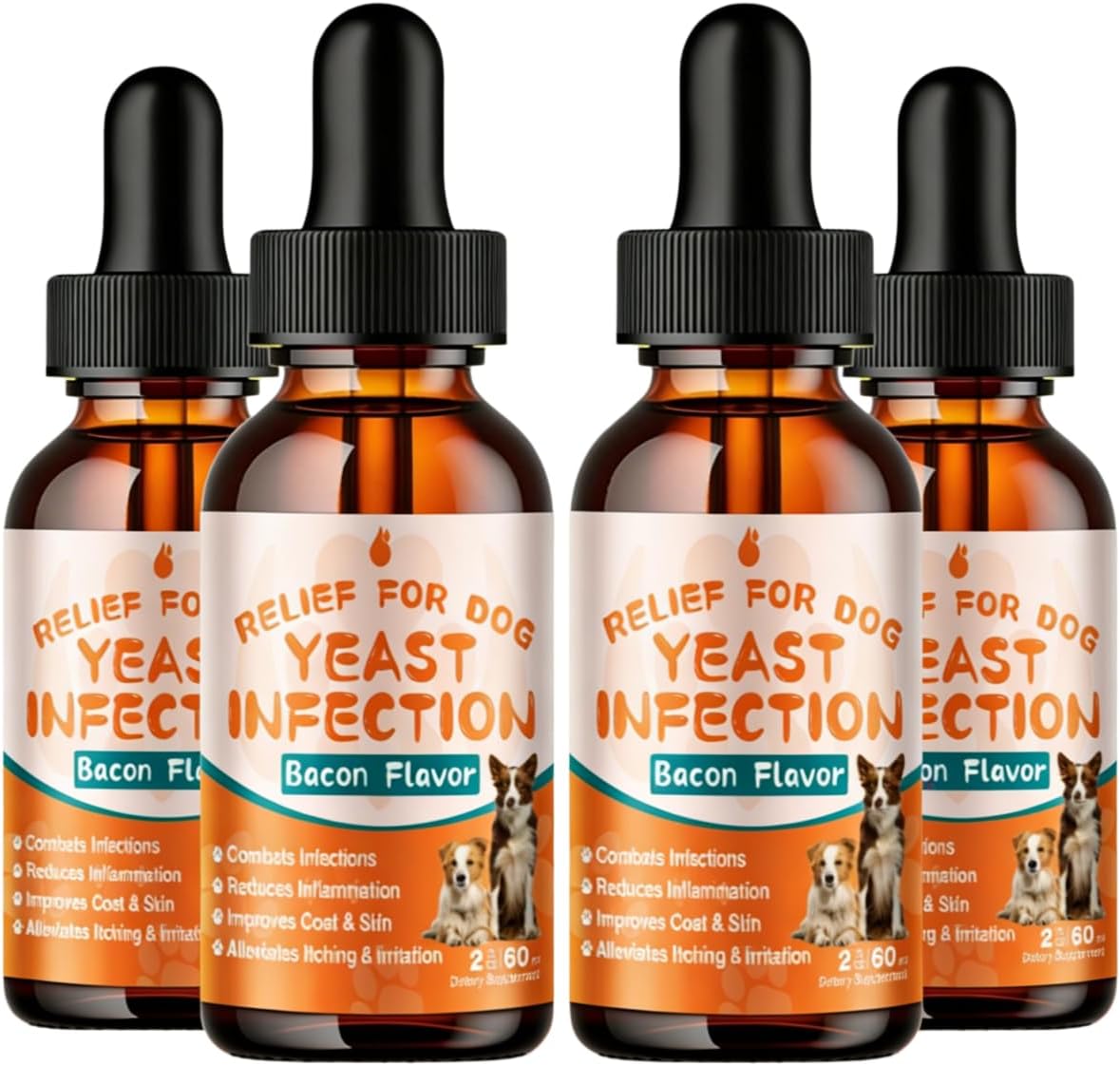 Dog Yeast Infection Treatment - 60ml Natural Herbal Supplement Drops | Supports Itch Relief, Ear Infection Relief & Skin Allergy Relief for All Breeds - 4 Packs
