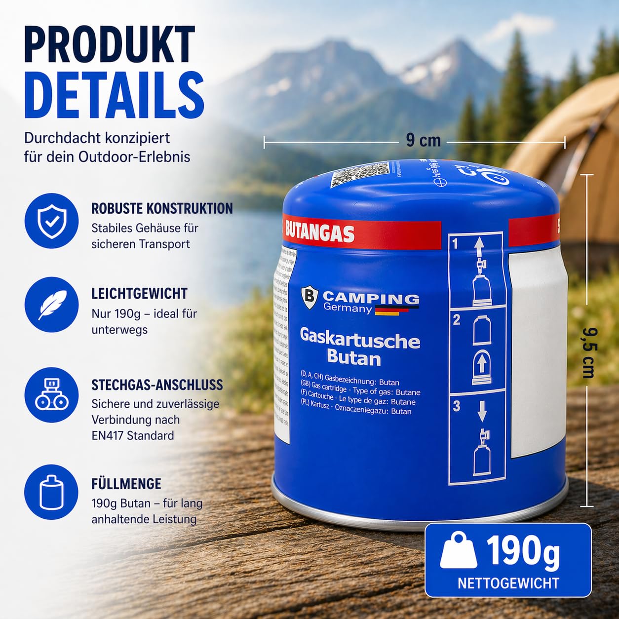 Magnum® 12x Gakartuschen [190 g ] Gaskartuschen ideal für Campingkocher, Lötbrenner und co- Gaskartuschen mit Sicherheitsventil (12 x 190 g)