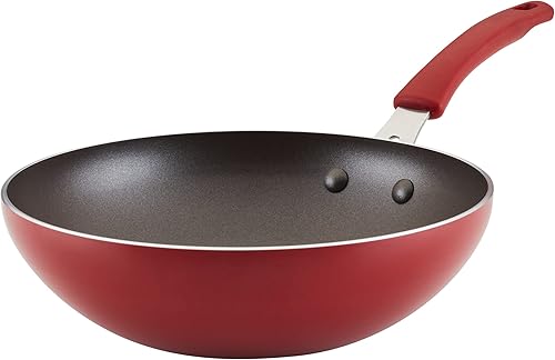 Rachael Ray Cook + Create - Sartén antiadherente para freír, 10.5 pulgadas, color rojo