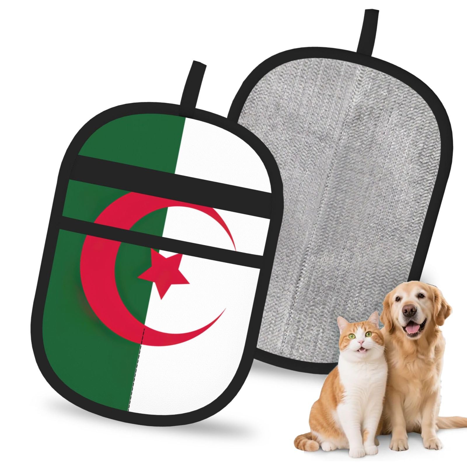 Flag Of Algeria Print Pet Hair Remover Gloves Grooming Cleaning Accessory Reusable Deshedding Tool
