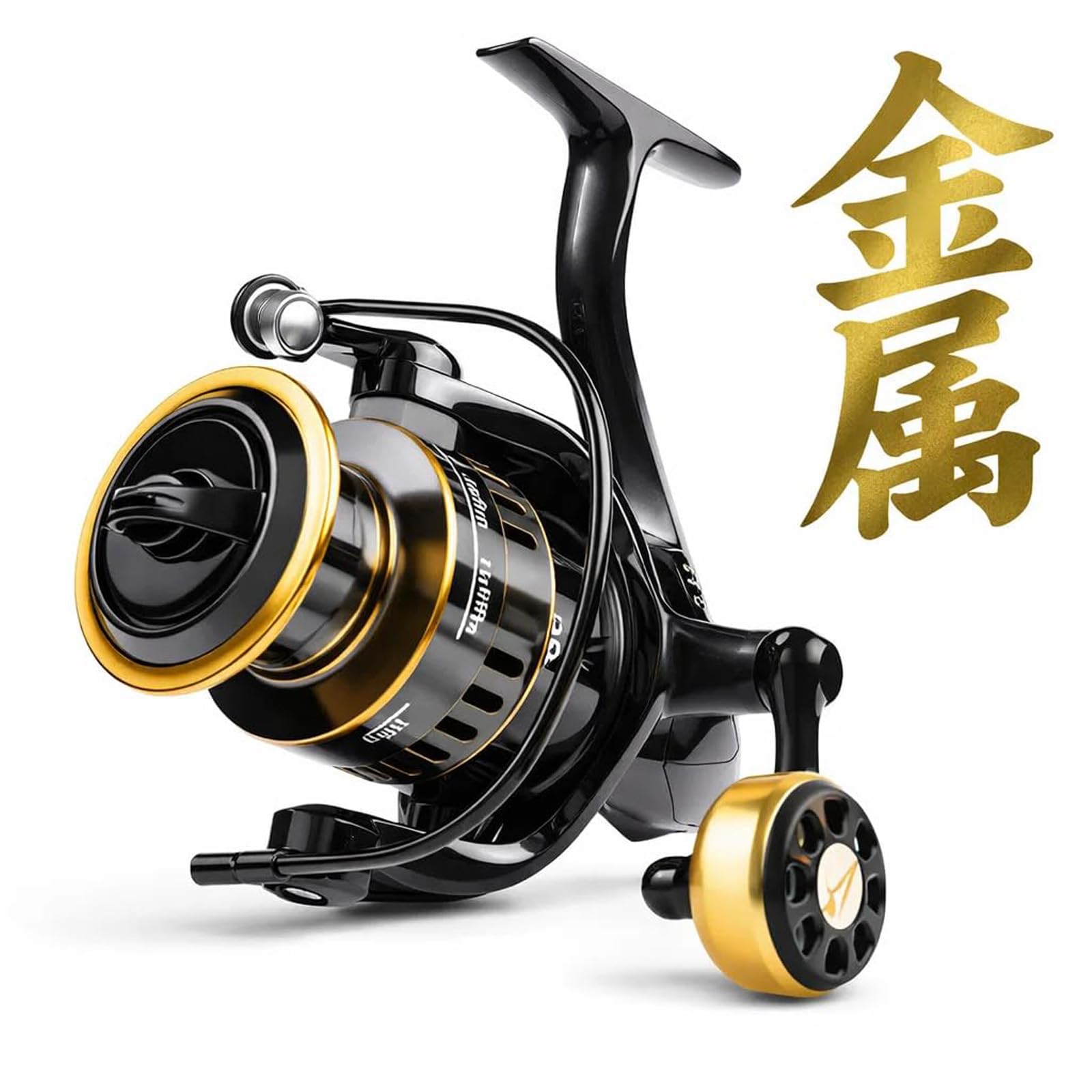 スピニングリール ブラック/ゴールド 2個ハンドルノブ付き Amazon | スピニングリール 全金属製 耐久性 ハンドルノブ 釣り 釣具