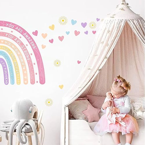 Miniatura 5 de Calcomanías de pared de acuarela arcoíris para despegar y pegar, calcomanías de pared inspiradoras para guardería, decoración de pared de habitación