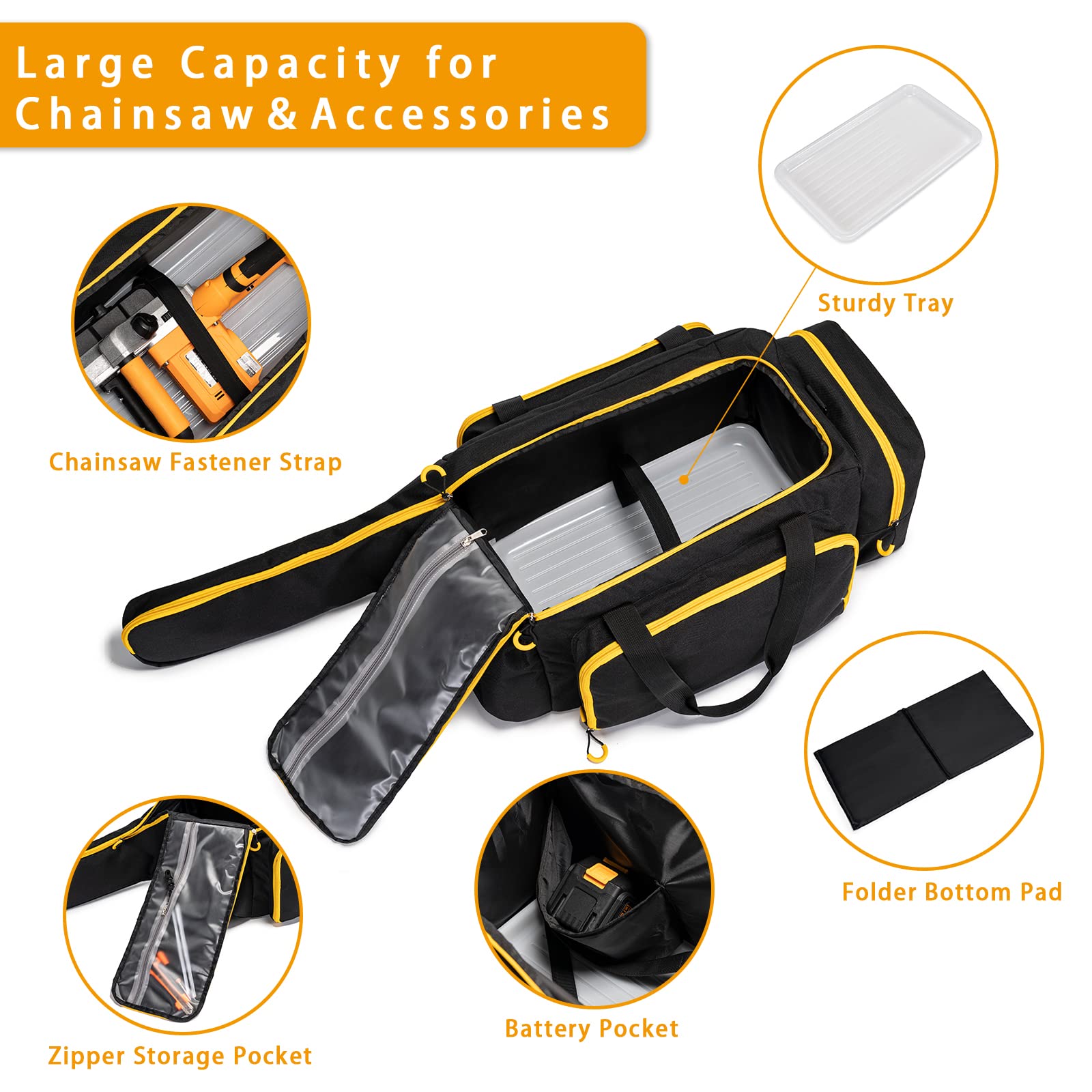 Funda para motosierra, bolsa duradera para motosierra compatible con Greenworks, EGO Power+, motosierra inalámbrica Dewalt de 14, 16 y 18 pulgadas, color negro