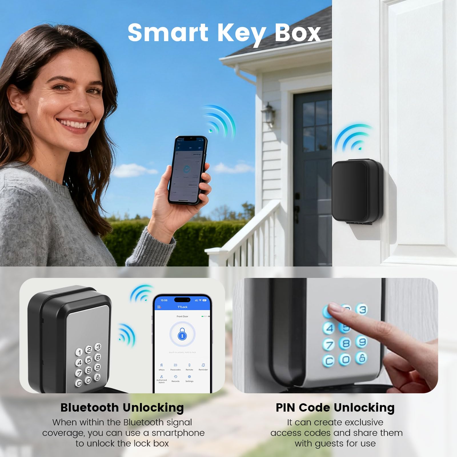 Schlüsseltresor mit Zahlencode, Wandmontage Bluetooth Smart Schlüsselbox, Groß Schlüsselsafe Aussen schlüsselkasten mit Wasserdicht Abdeckung für Haus Garage Wohnung, Ferienunterkunft