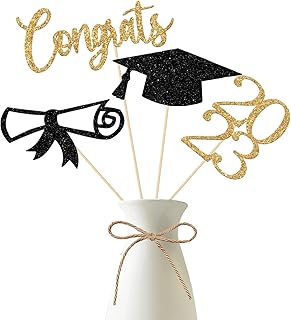 2024 Graduation centerpiece Sticks,Class of 2024 Table Toppers for Graduation Decorations,Graduation Party Centerpieces for Tables 12 Pieces Gold Black