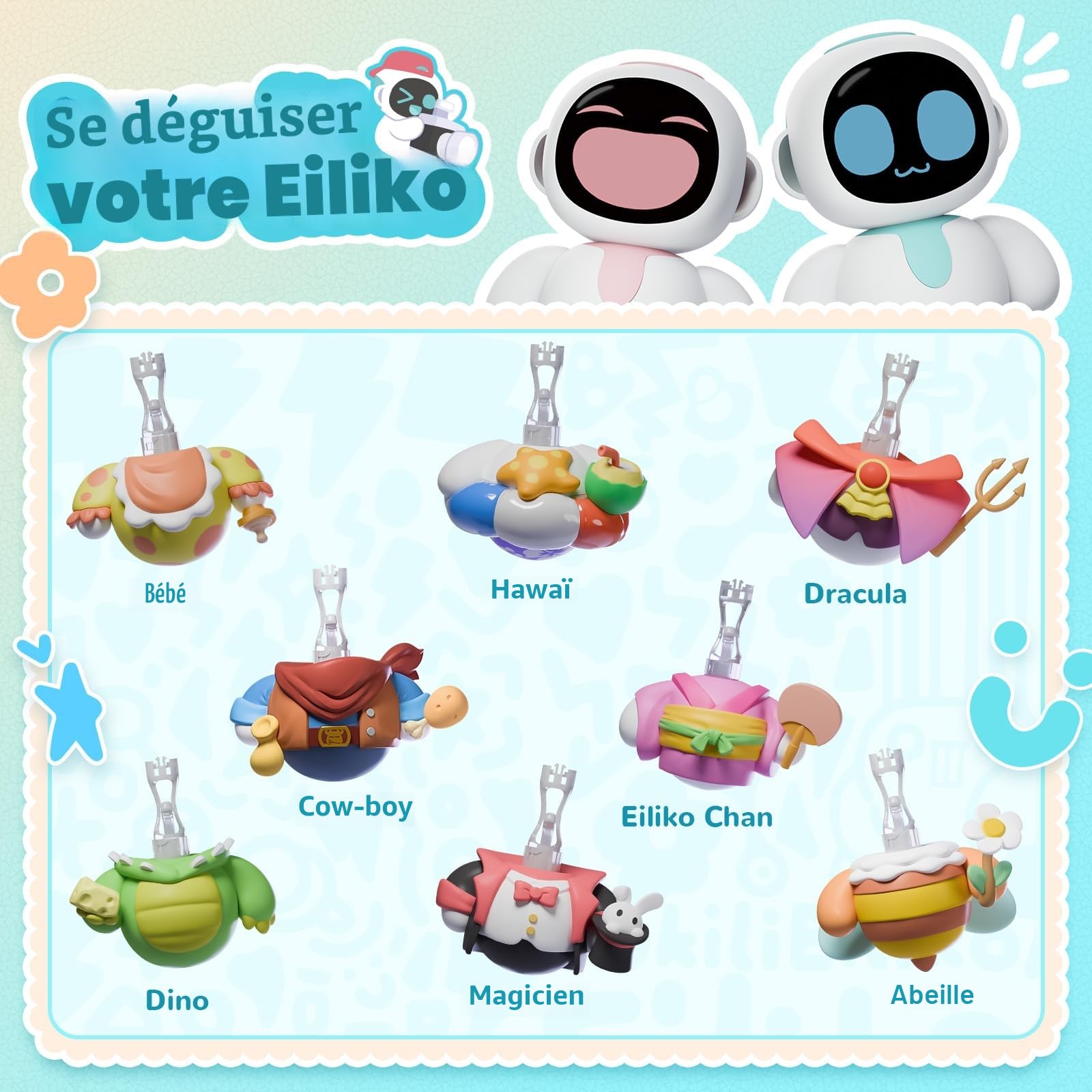 ENERGIZE LAB Eiliko Aquamarine – Votre petit robot à breloques IA qui correspond à toutes les tenues quotidiennes, jouets à pendentifs électroniques amusants, pour les couples et les meilleurs amis.