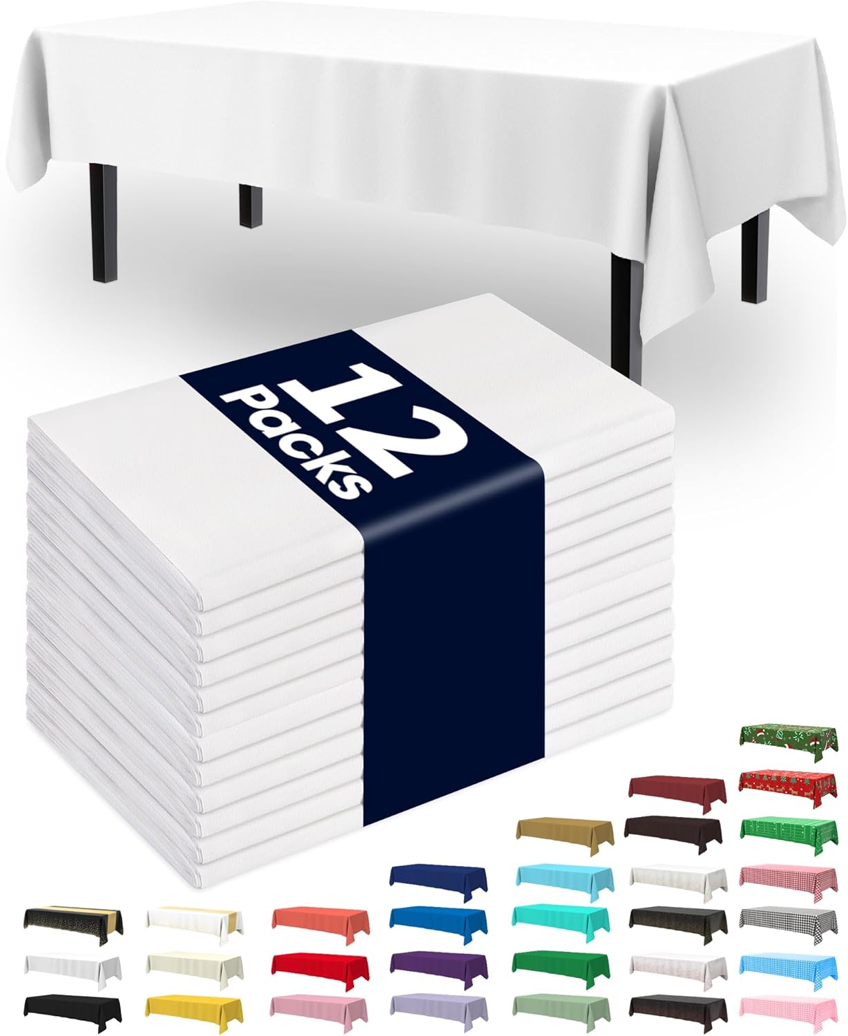 Pureegg Disposable Plastic Tablecloths 12 Pack, 54x108 Inch White Rectangle Covers - Leakproof, Sturdy for Parties, Picnics, Weddings