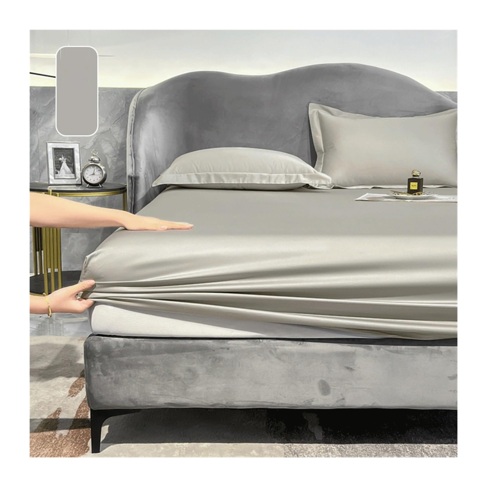 Lenzuolo con angoli XL, per letto matrimoniale, 100% cotone a fibre lunghe, ultra morbido, lussuoso, con tasca profonda 45 cm, solo lenzuolo con angoli (grigio A, X-Long-Twin)