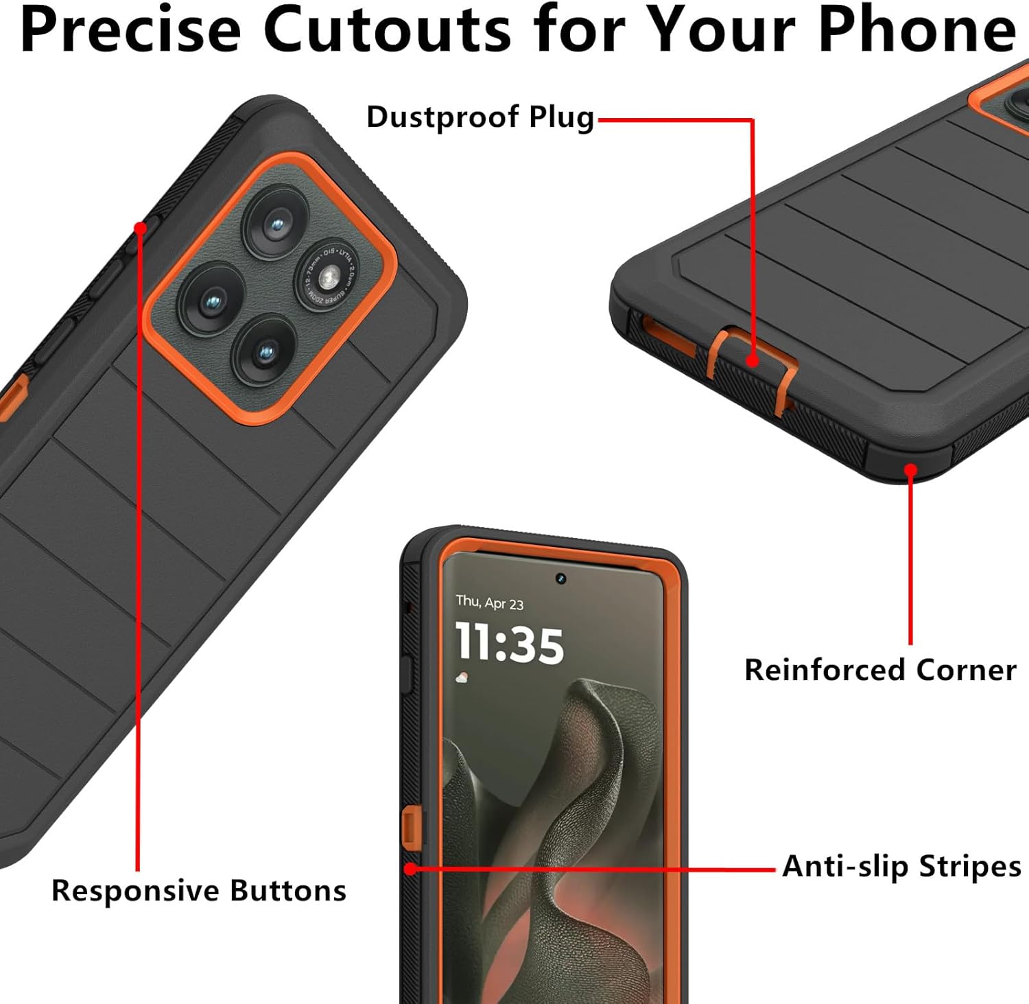 for Motorola Edge 2025 Case, Defender Case Heavy Duty Shockproof Dustproof 3 in 1 Rugged Protective Phone Cover for Motorola Moto Edge 2025 (Orange/Black)