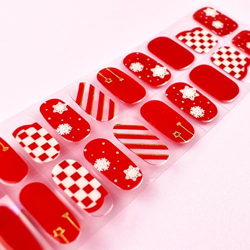 Miniatura 6 de Envolturas de uñas gratis con luz de lámpara de gel de Navidad, copos de nieve rojos y blancos, calcomanías de esmalte de uñas, tiras de uñas