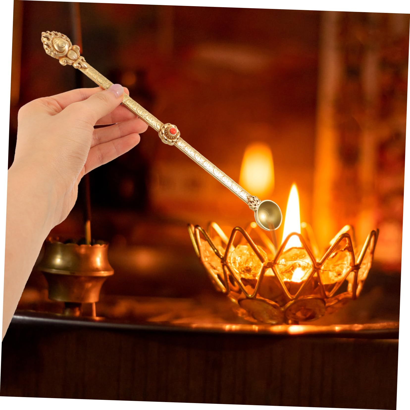 Messing Ghee Löffel für Rituale Religiöser Löffel mit Langem Stiel zum Ausgießen von Ghee und Opfergaben Handgefertigt