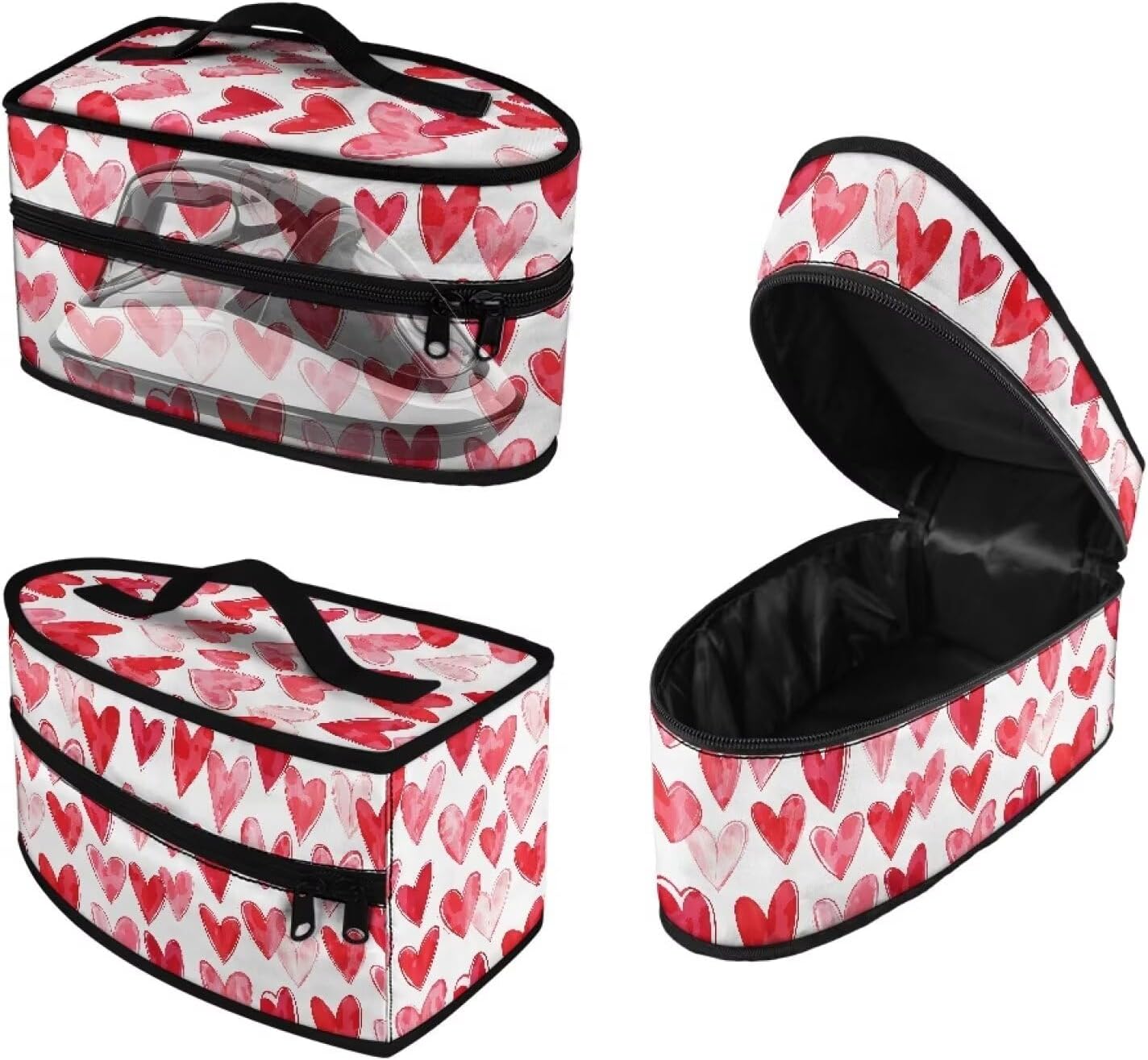 Valentine's Day Multicolor Heart Print Steam Iron Bag Iron Storage Holder with Zipper Lightweight Travel Steamer Bag Garment Steamer Case for Travel Iron Accessories， Case Only