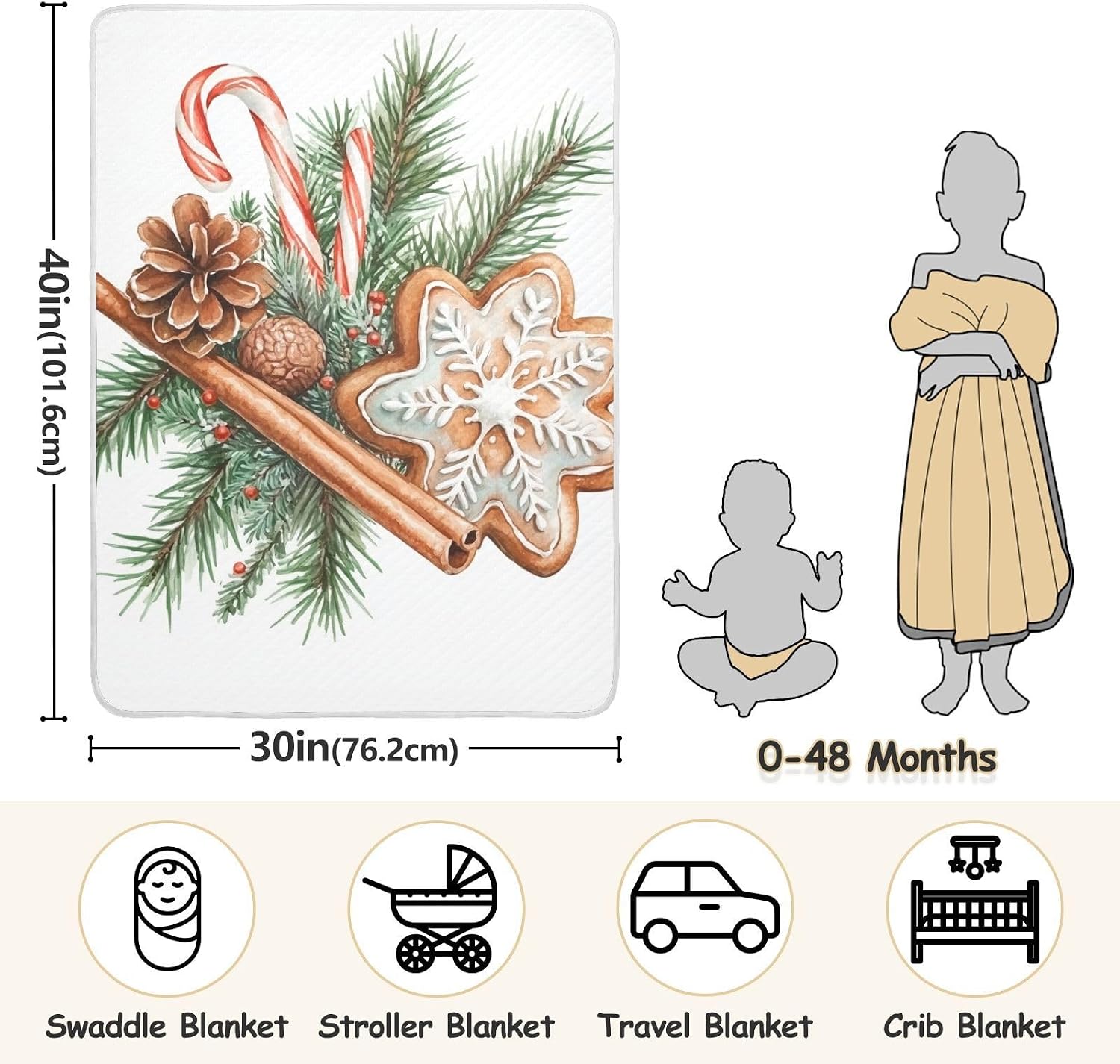 Christmas Cookie and Cinnamon Baby Blankets for Boys Girls Toddler Swaddle Blankets for Kids Crib Stroller，Receiving Cotton Baby Blankets 30x40 inchs