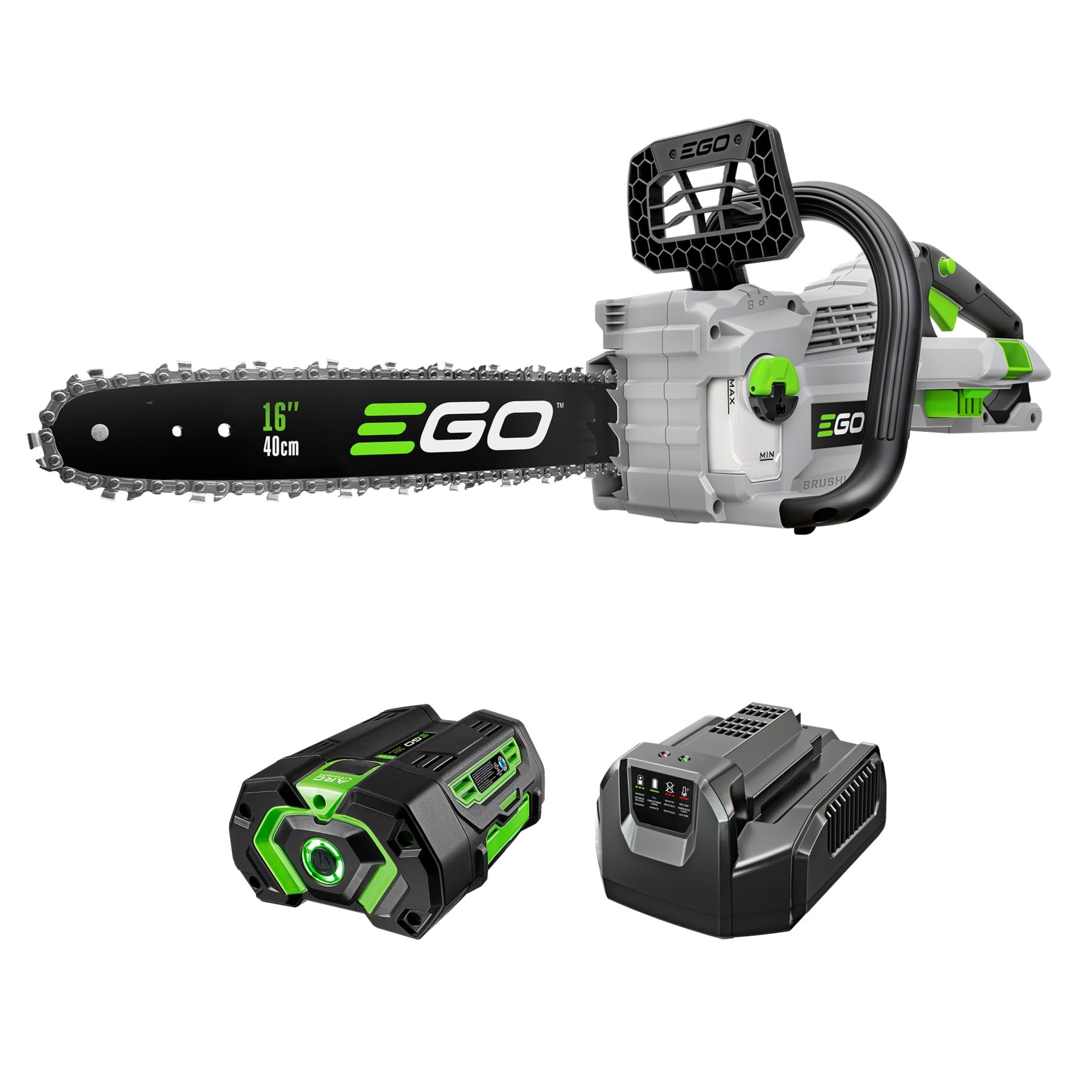 EGO Power+ CS1613 16-Inch 56-Volt Lithium-ion Cordless Chainsaw with 4.0Ah Battery and Charger Included Chain Saw, Black