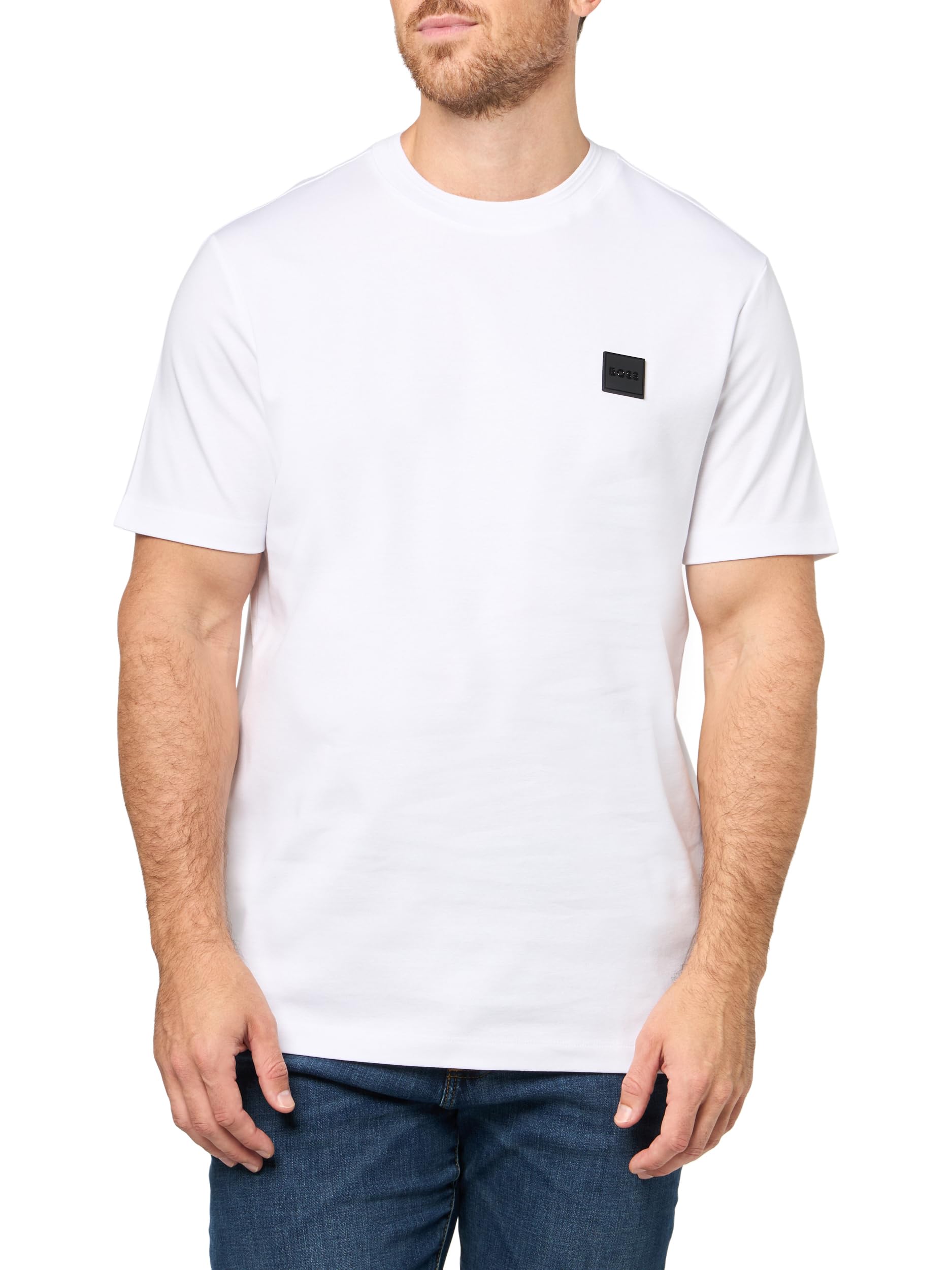 BOSS Męski T-shirt z dużym logo, łańcuszek, bawełna, biały żagiel, XL