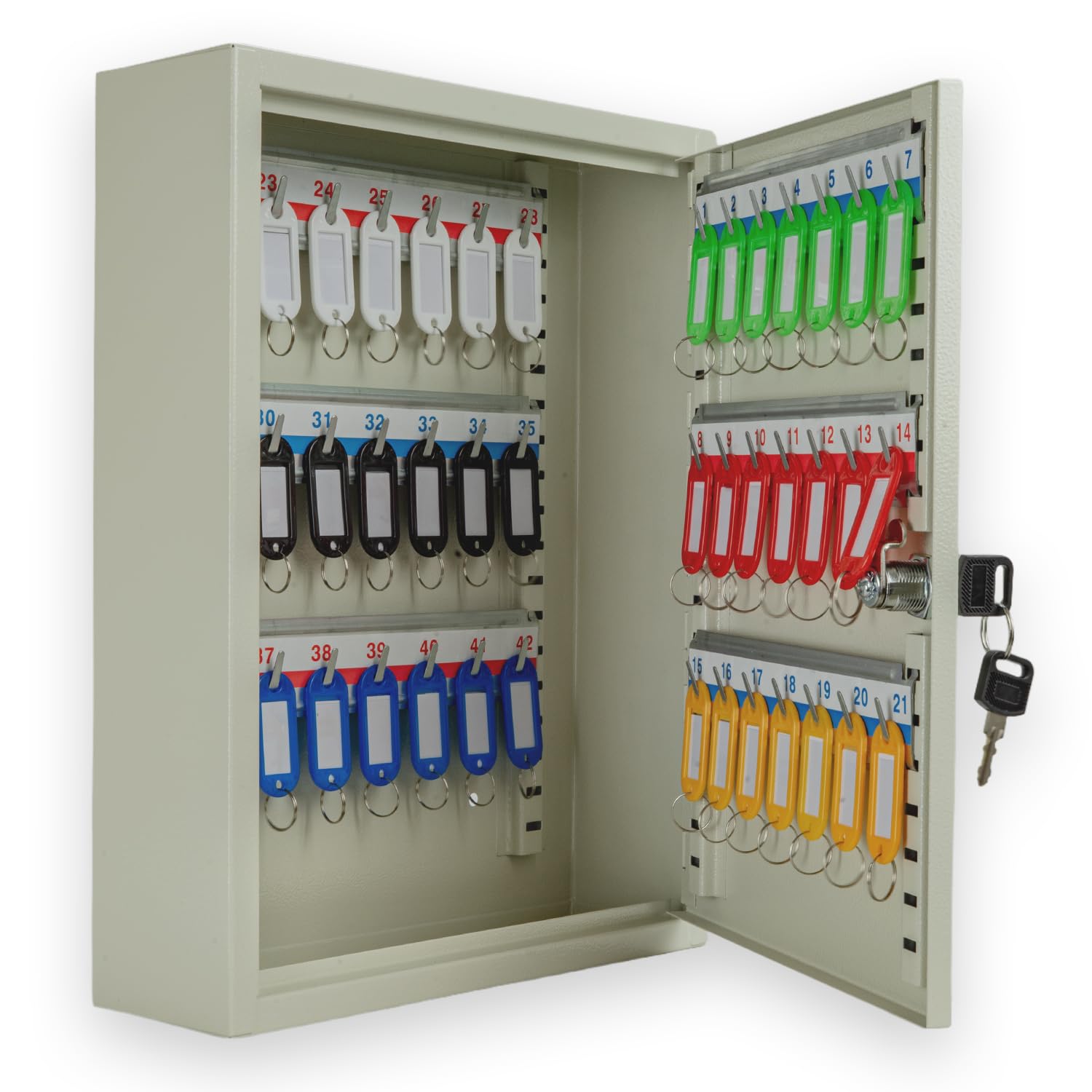 Hausen Lockable Key Cabinet 42 Keys Heavy Duty Steel Key Storage Box with 42 Key Tags, Secure Lockable Wall Mounted Key Safe