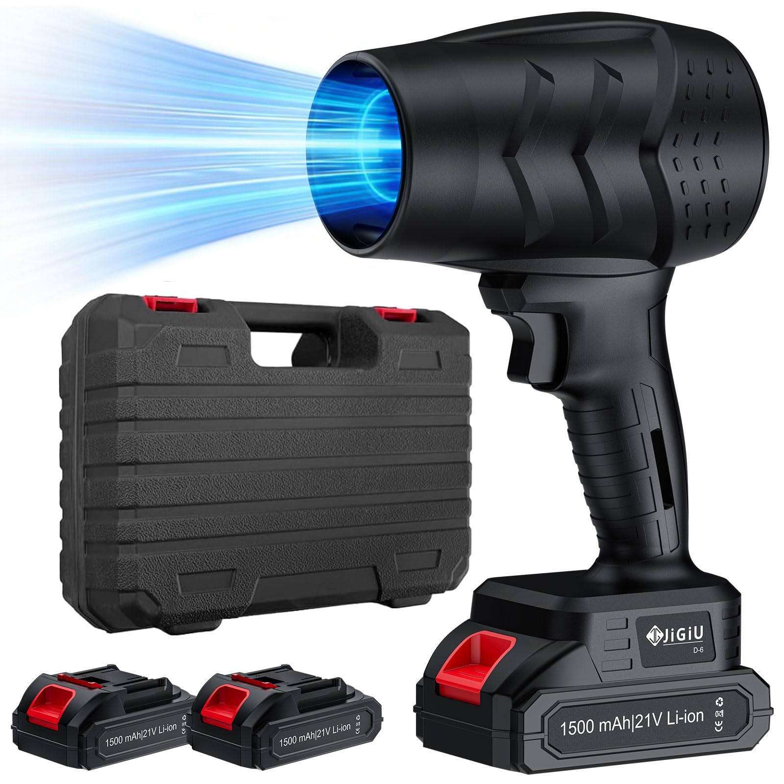21V Cordless Air Blower 26000RPM – Powerful Handheld Electric Duster for Car Cleaning, PC Dust, Patio & Light Garden Use Snow with 2 Rechargeable Batteries-Black