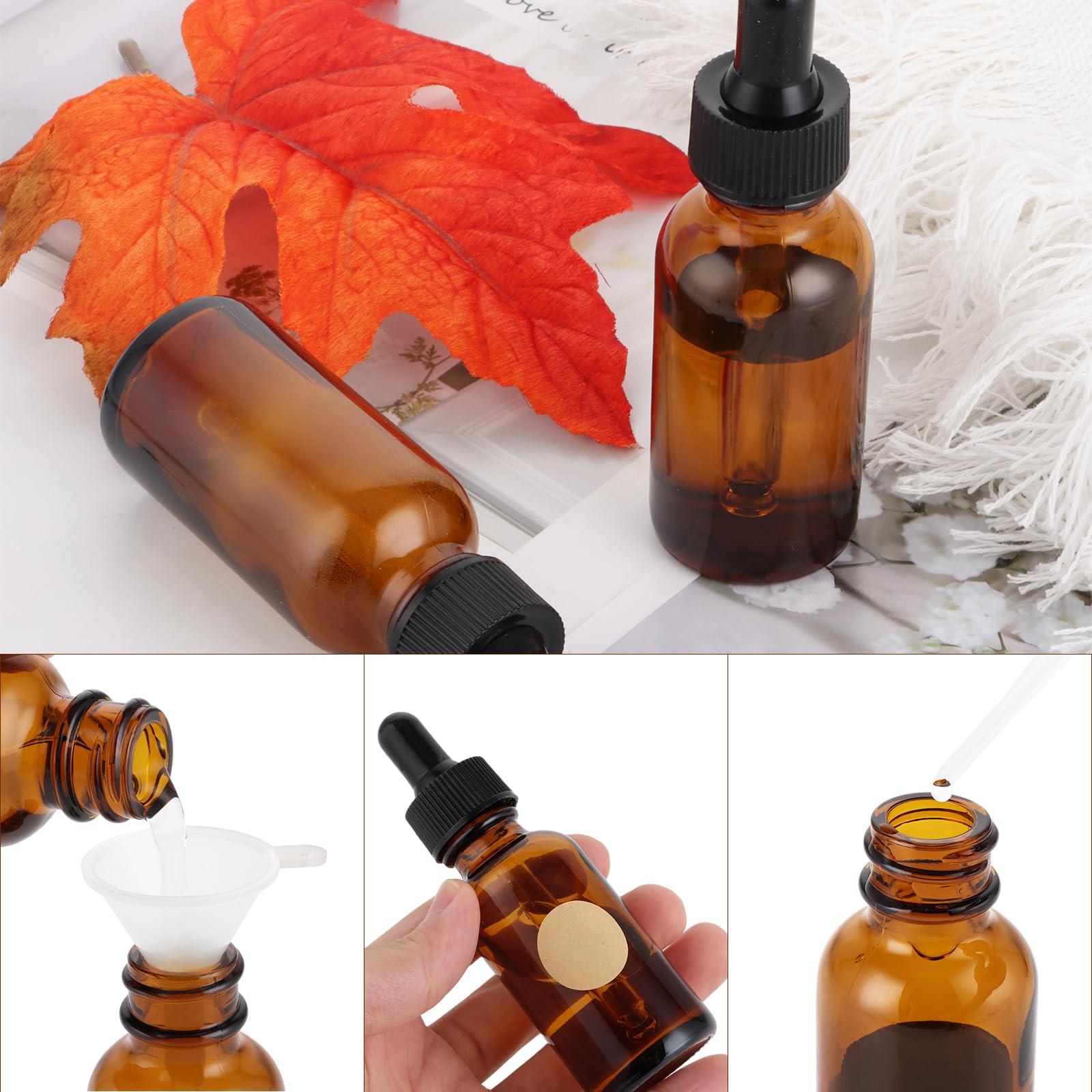 Frasco Cuentagotas Cristal 30 ml Ámbar para Aceites Esenciales, Perfume, Laboratorio
