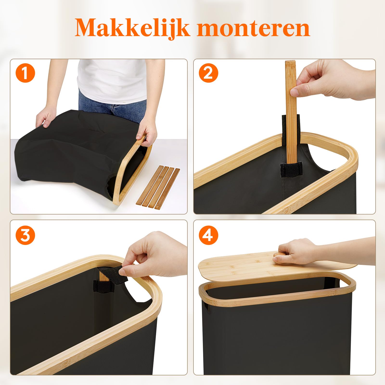 ELIHGTBY 42L Toiletpapier opbergmand met deksel en kijkvenster, waterdichte bamboe toiletrolorganizer, opvouwbare badkameropbergruimte voor kledingkast en kinderkamer, ruimtebesparend inklapbaar
