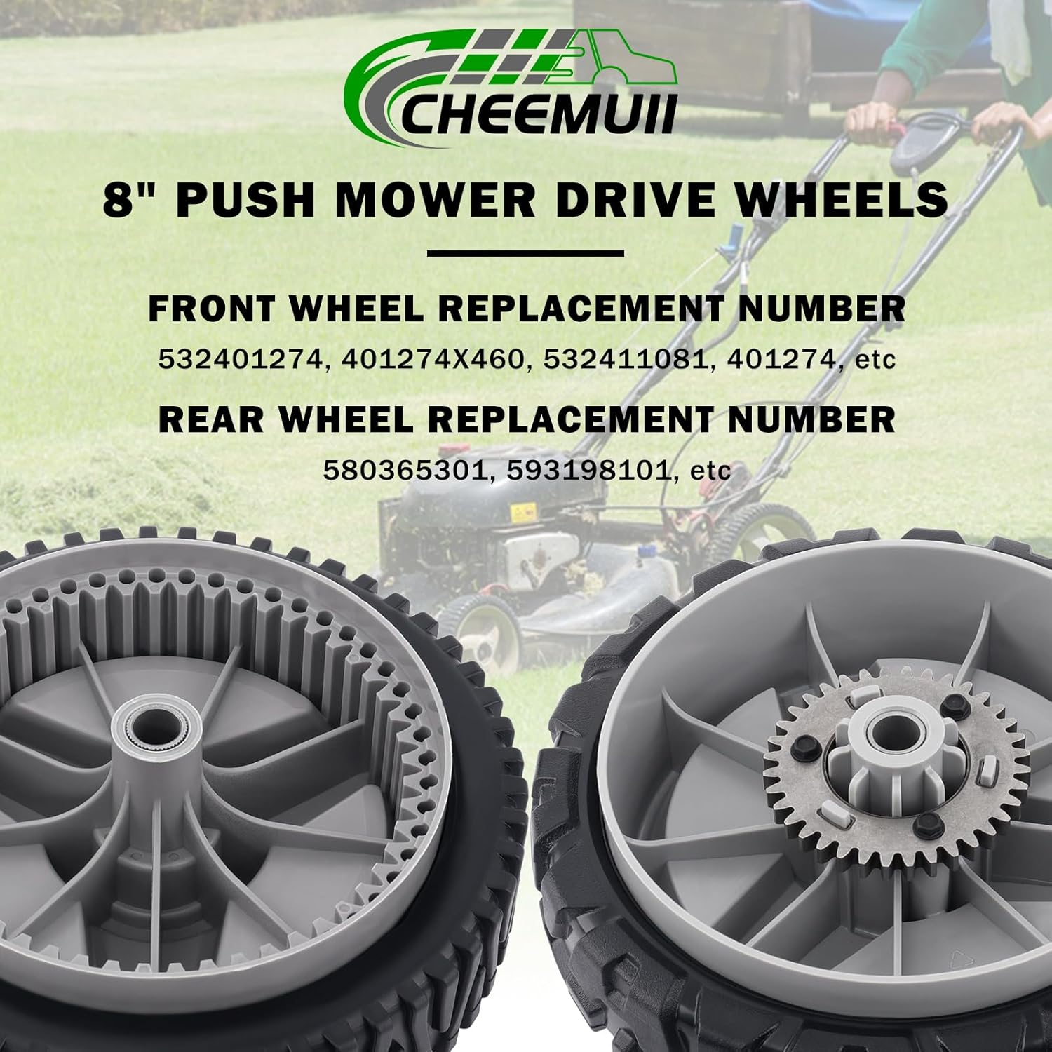 CheeMuii 532401274 Lawn Mower Wheels 2 Pcs 8" Push Mower Front Drive Wheels Replace for 401274X460 401274 532411081 Fit for HU700F Self Propelled Lawn Mower Tractor