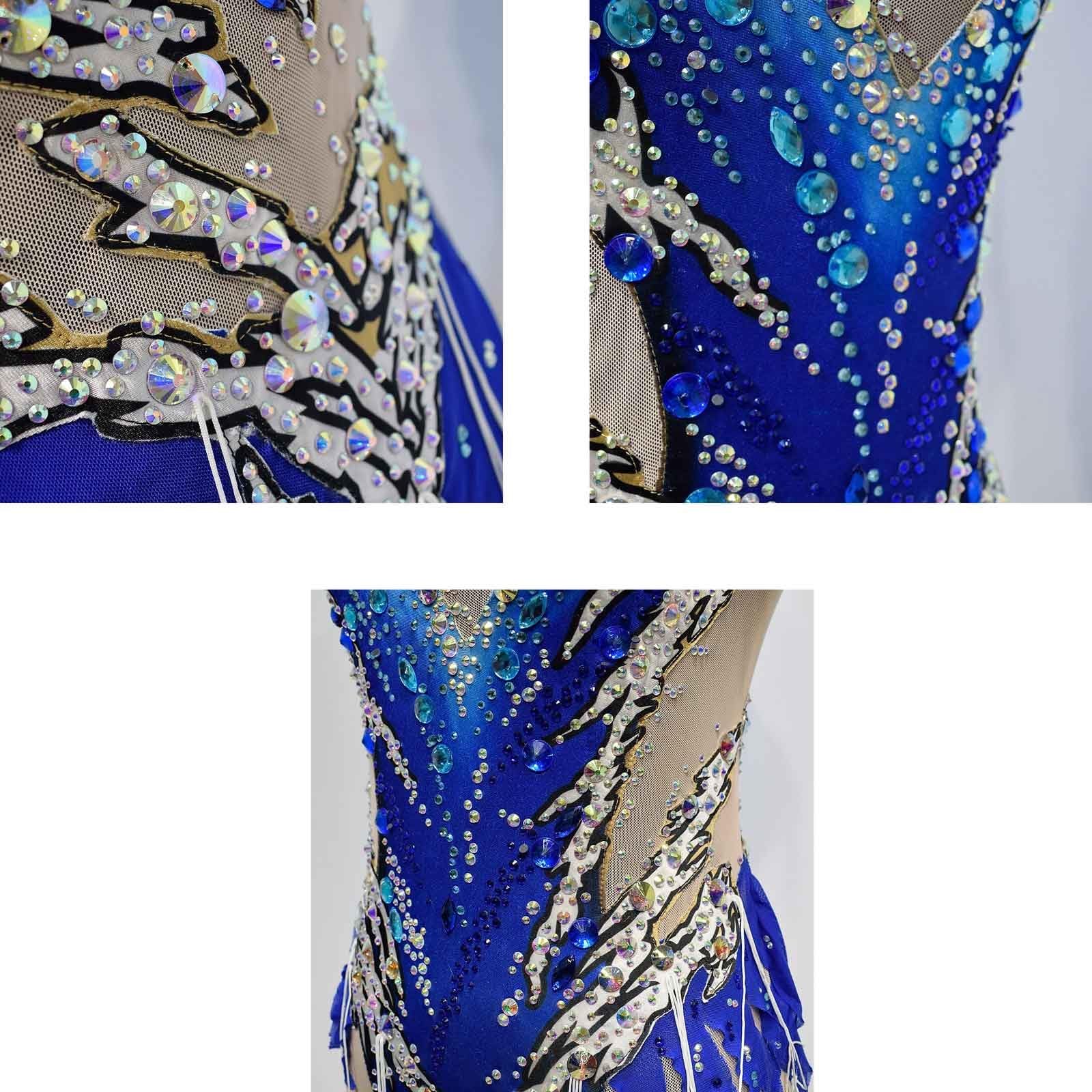 Maillot de gimnasia rítmica for niñas, sin mangas, estampado, for danza de ballet, con brillantes diamantes de imitación