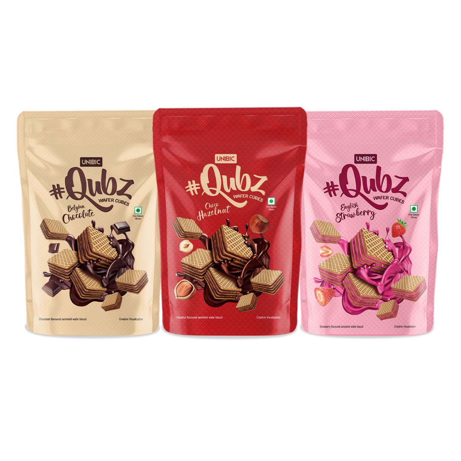 Unibic Qubz Assorted Wafer I Bite Size Wafer I Chocolate Wafers I Strawberry Wafers I Belgian Chocolate I English Strawberry I Choco Hazelnut I 90 gms-image-8