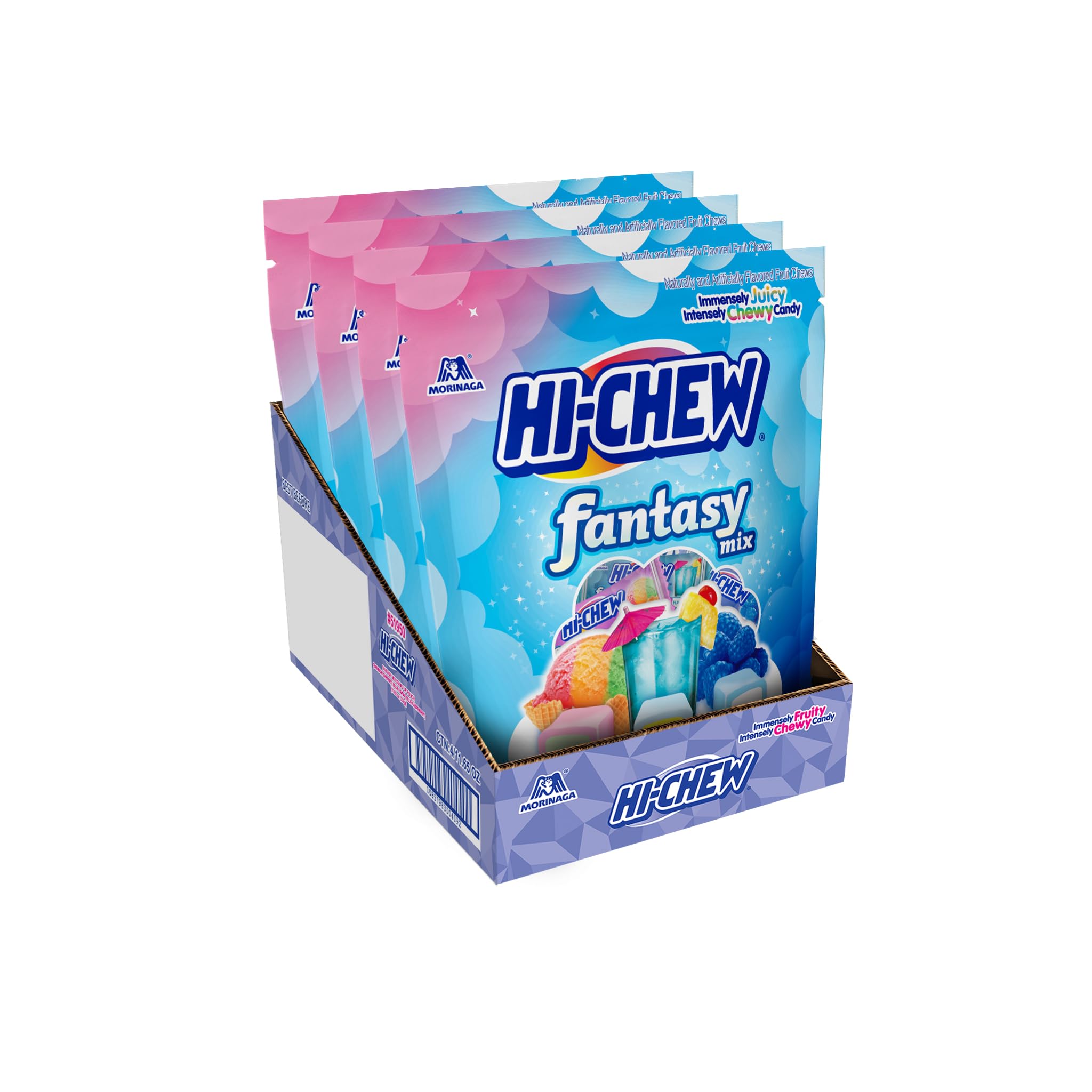 HI-CHEW Fantasy Mix, Pack of 4 Bags - Rainbow Sherbet, Blue Hawaii and Blue Raspberry - Immensely Juicy Flavors - Individually Wrapped Sharing Candy