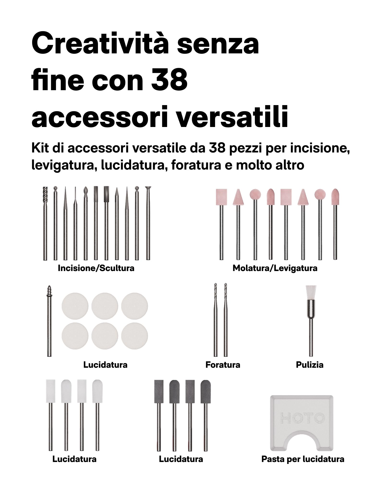 HOTO SNAPBLOQ™ R-A04 Utensile Rotante Multifunzione, Mini Trapano Senza Fili con 38 Accessori, 22000 RPM Variabili, Penna per Incisione per Levigatura, Lucidatura, Foratura, Intaglio 3D e Fai-da-Te