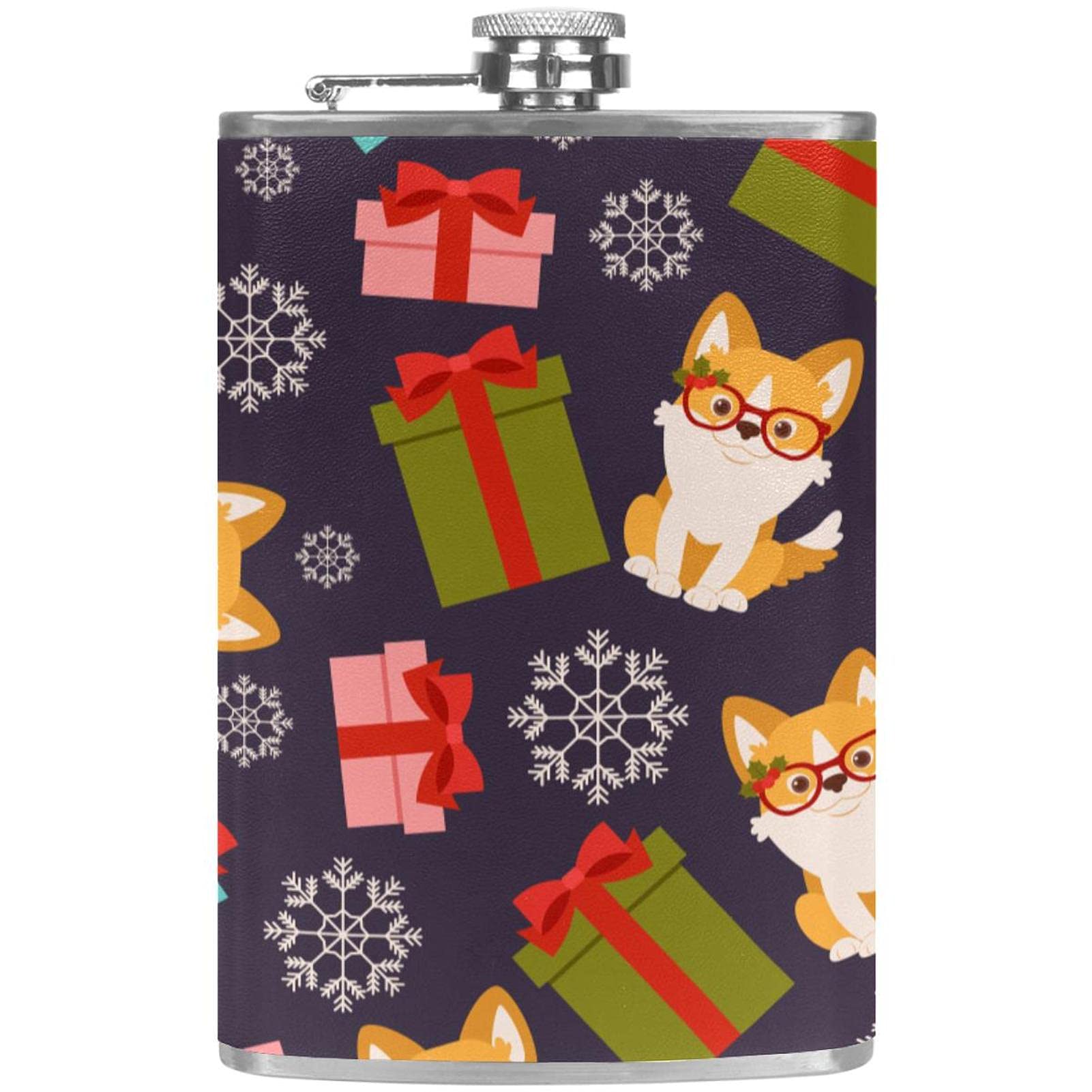 Petite flasque pour femme et cadeau pour homme original motif Corgi en cuir étanche avec entonnoir