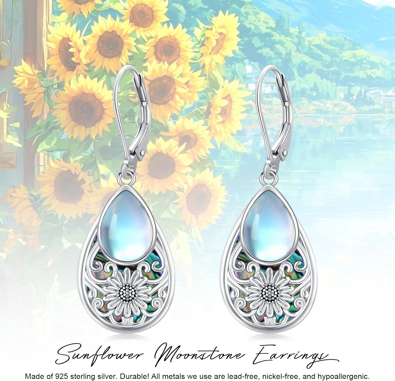 Dragonfly Filigree Earrings 925 Sterling Silver Teardrop Moonstone Abalone Shell Dangle Drop Earrings Filigree Jewelry Gifts for Women - Image 7