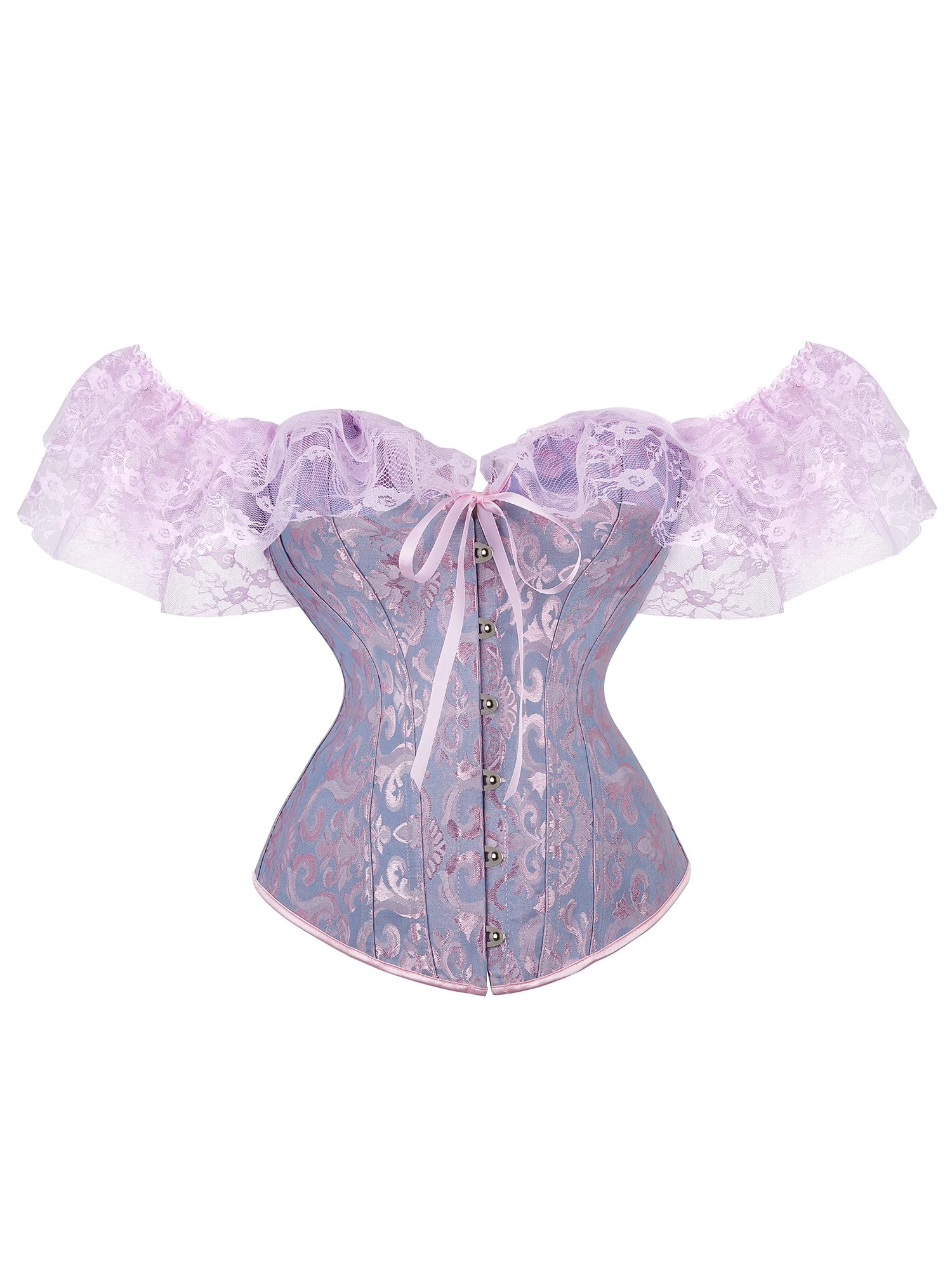 Acrawnni Women's Floral Lace Corset Off Shoulder Bustier Waist Shaping Slim Fishbone Overbust Corset Lace Up Bodyshaper Lingerie Top (A-Purple, XL)