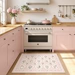 Washable 2x3 Entryway Rugs, Non Slip Front Door Mat Entrance Small Rug for Laundry Room Bedside Soft Ultra-Thin Floral Cat Carpet Stain Resistant Floor Kitchen Bathroom Mats-Light Pink