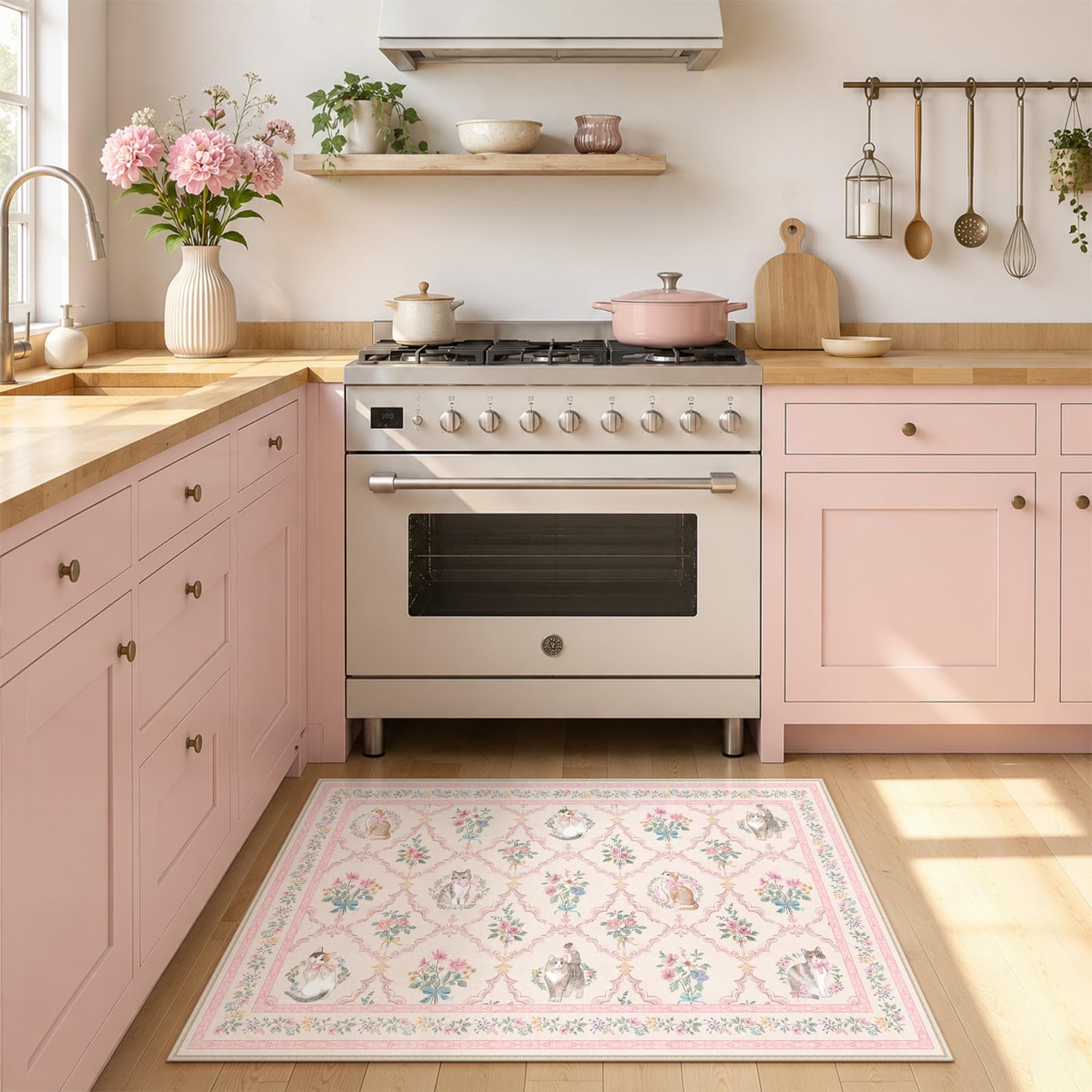 Cute Cat Door Mat - Pink Floral Rug -5 Cute Cat Door Mat - Pink Floral Rug -5