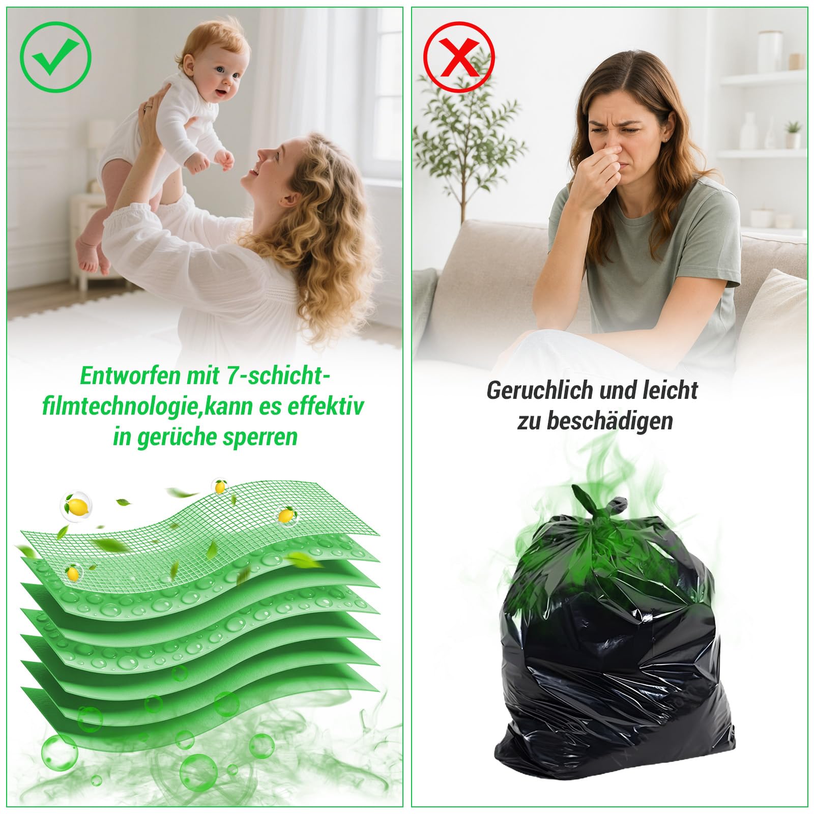 Wiadro na pieluchy, kasety uzupełniające, 20 sztuk, folia uzupełniająca, bezzapachowa, zagęszczona, zapach roślin, torebki na pieluchy, kompatybilne z wiaderkami na pieluchy i kotami