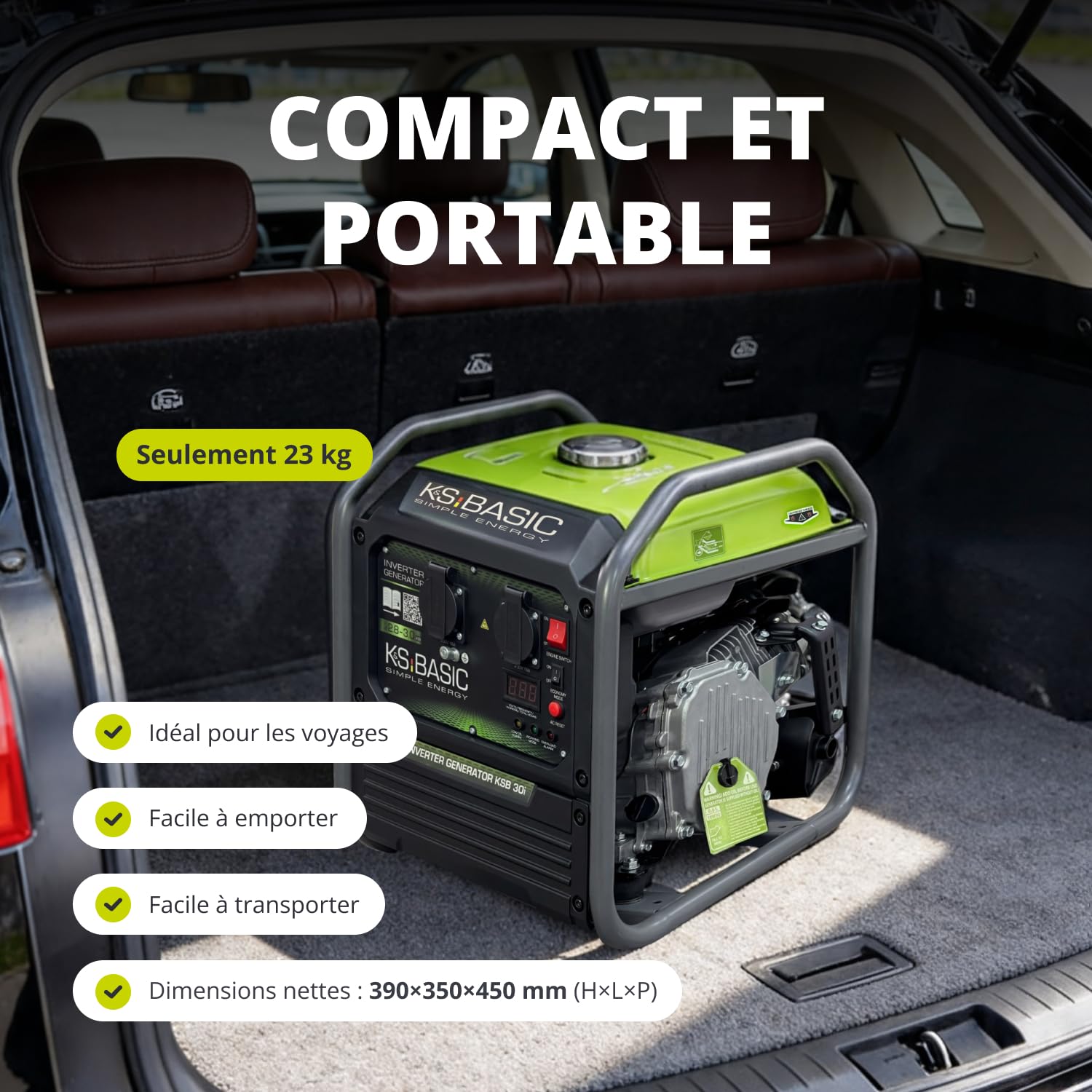 K&S Basic 30i Générateur onduleur 2800 W, 3000 W maximum, générateur de secours compact à essence, onde sinusoïdale pure, générateur de courant avec mode éco, pour la maison, le camping et les travaux