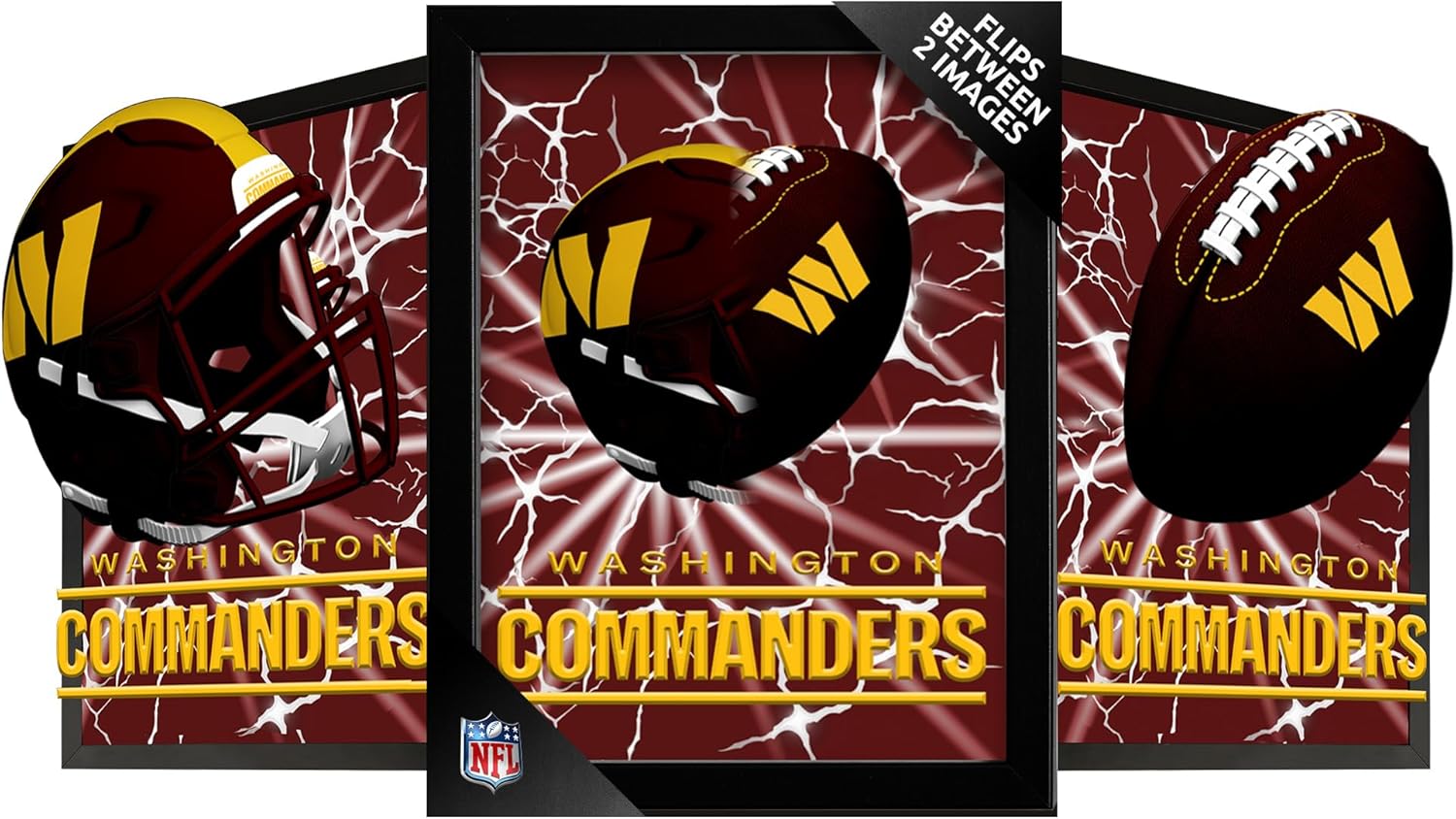 Washington Commanders Framed 3D Poster Print Wall Art | 14 x 18 Pictures I Cool NFL Lenticular Posters | Football Merch, Ready-To-Hang Pictures Game Room Artwork & Man Cave Decor Gifts for Men & Women