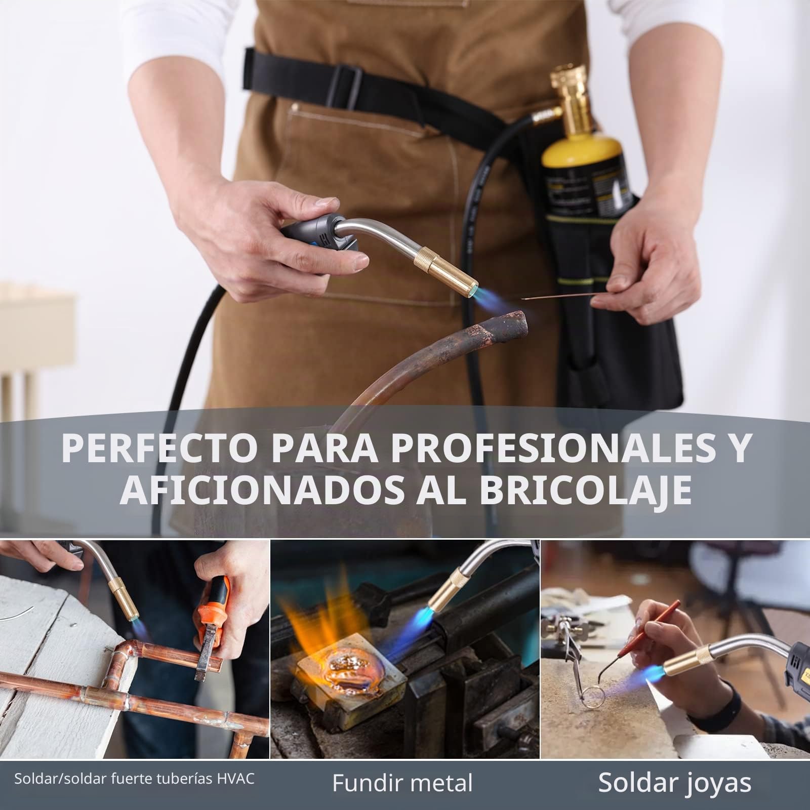 MAPP - Kit de antorcha de gas con funda, perilla de ajuste, gatillo, manguera de propano para soldadura, soldadura, fontanería, HVAC