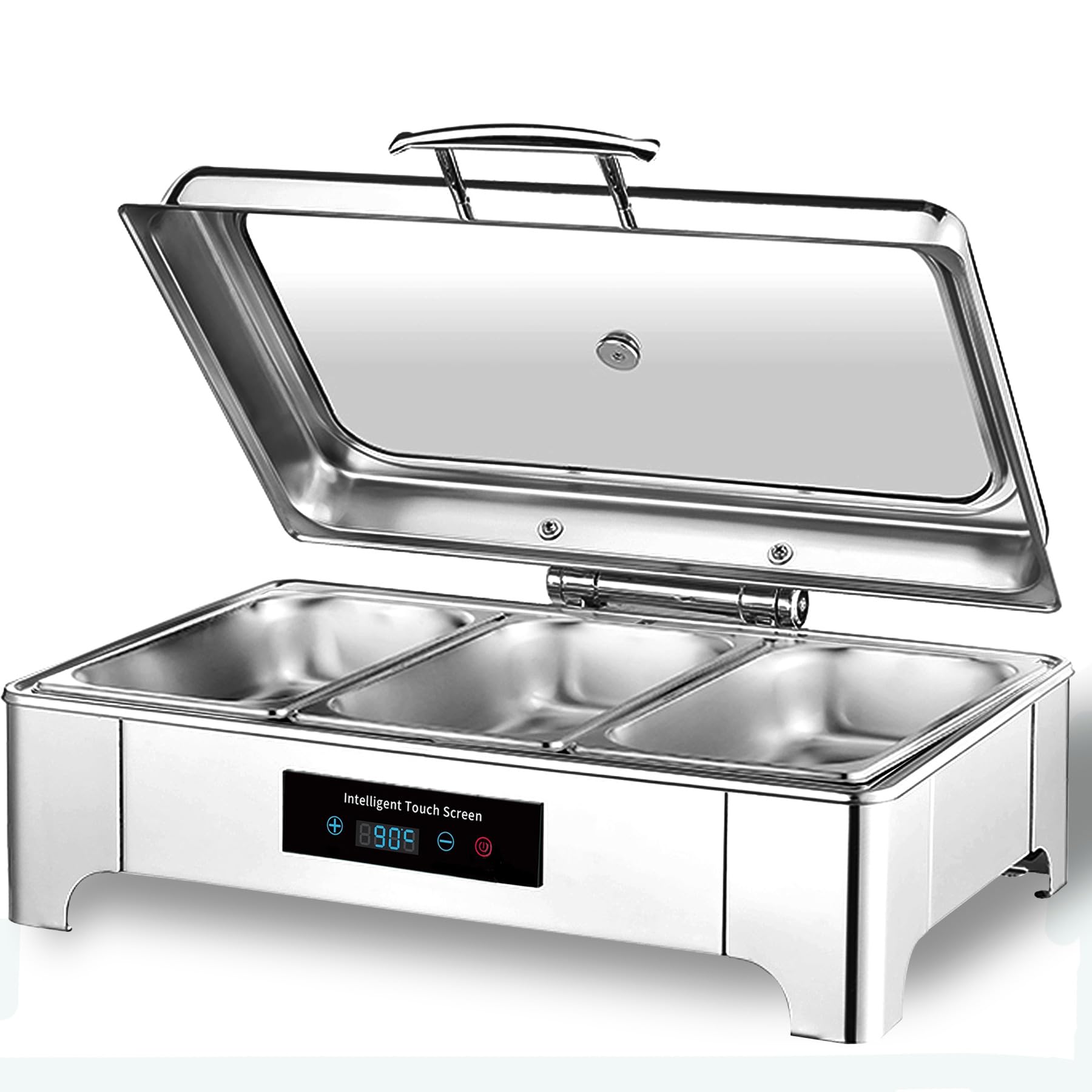 Chafing Dish Elettrico, 9L Scaldavivande Elettrico per Buffet con Controllo Touch Screen e Coperchio in Vetro, Contenitore Scalda Cibo Professionale per Buffet, Feste e Banchetti (GN1/3)