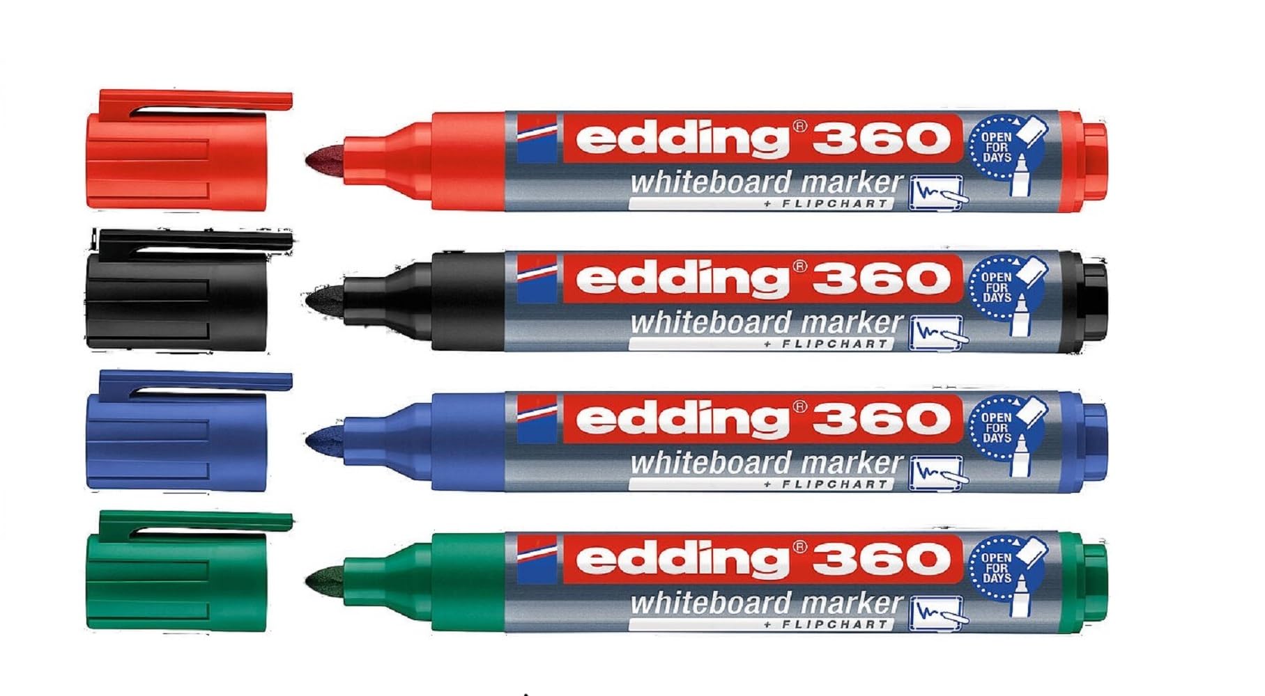 edding Rotulador de pizarra blanca 360, multicolor, 50 bolígrafos de pizarra blanca, punta redonda de 1,5-3 mm, borrado en seco, para pizarras blancas, rotafolios, magnéticos, pizarras de notas,