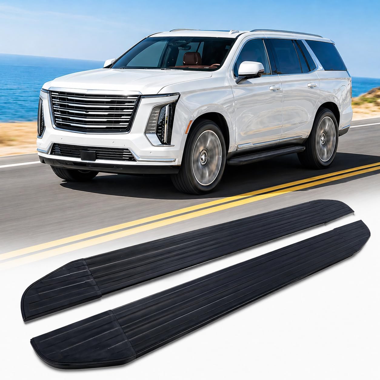2PCS Black Running Board fits for Cadillac Escalade 2021-2026 Side Step Nerf Bars Rail Accessories Pedal Protector Aluminum with Brackets