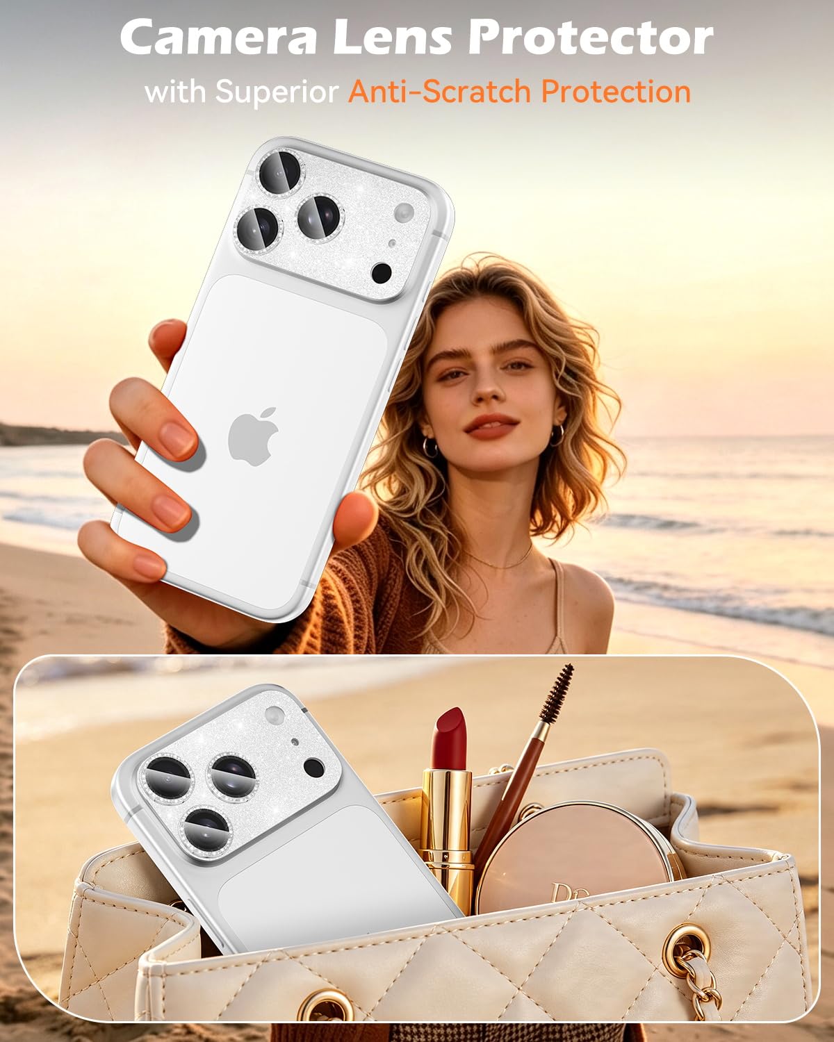 CloudValley Camerabeschermer Voor IPhone 17 Pro Max – 1:1 Perfecte Pasvorm, AR+AF Gehard Glas, Oranje, Incl. Flitserdesign
